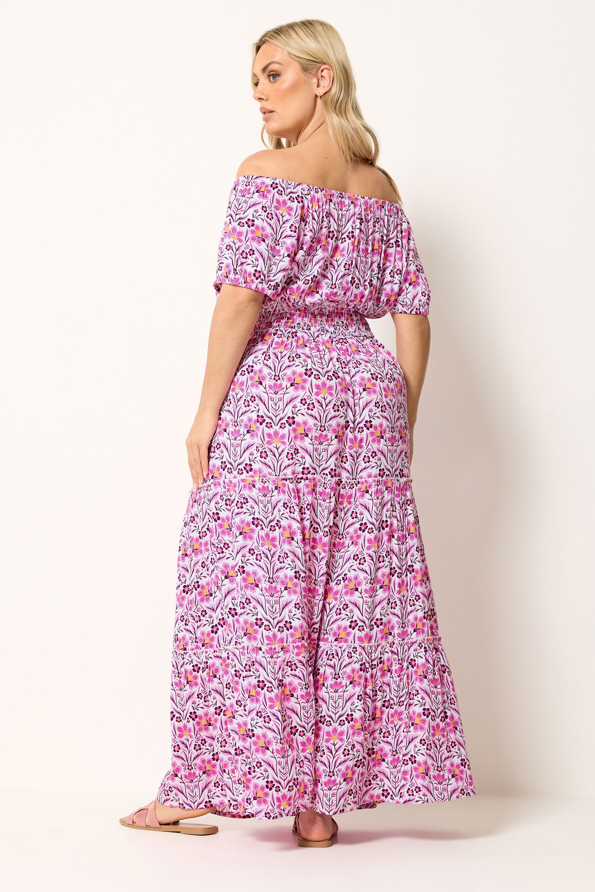 YOURS Plus Size Purple Floral Tie Neck Bardot Maxi Dress | Yours Clothing 2