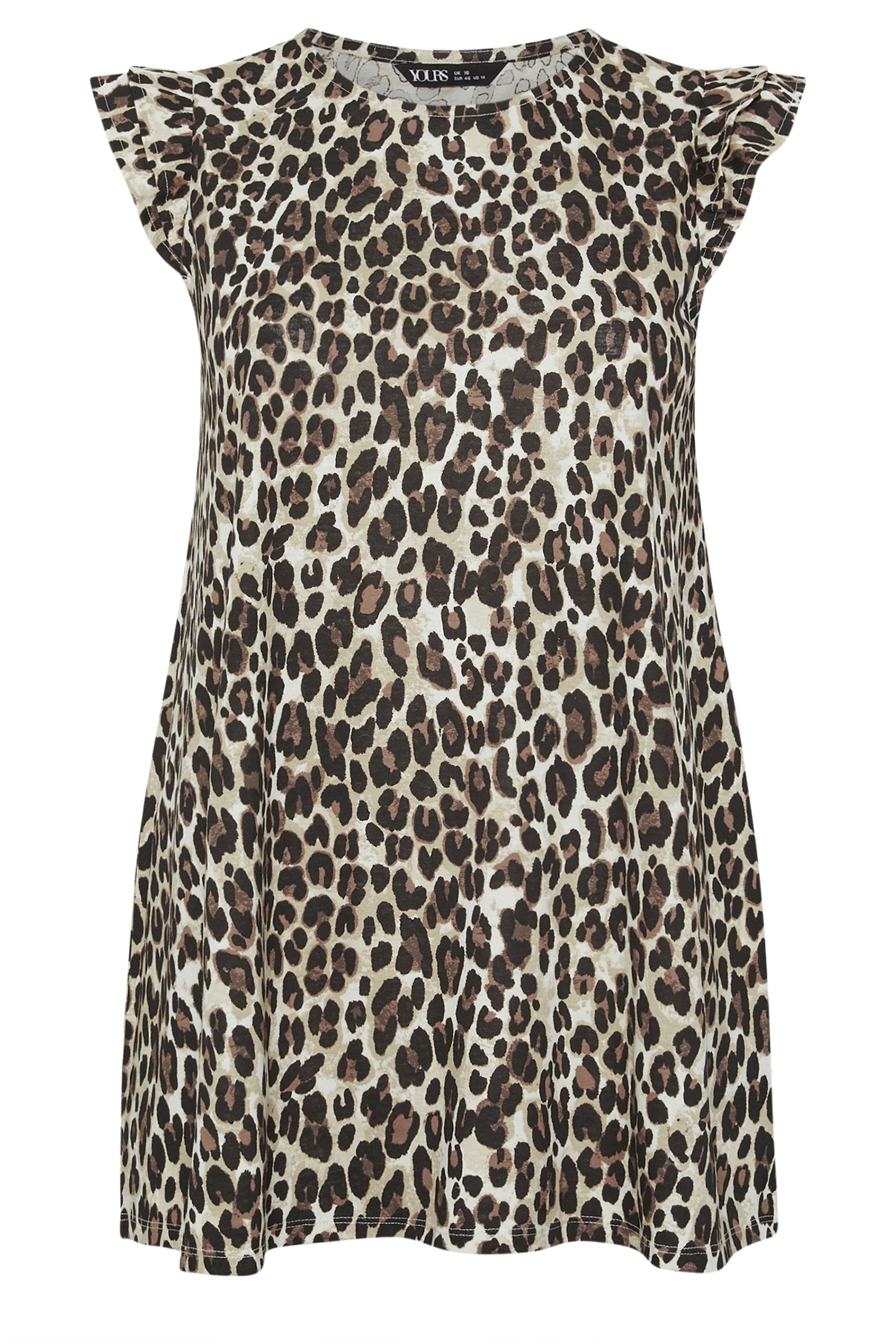 YOURS Plus Size Brown Leopard Frill Sleeve Vest Top | Yours Clothing 5