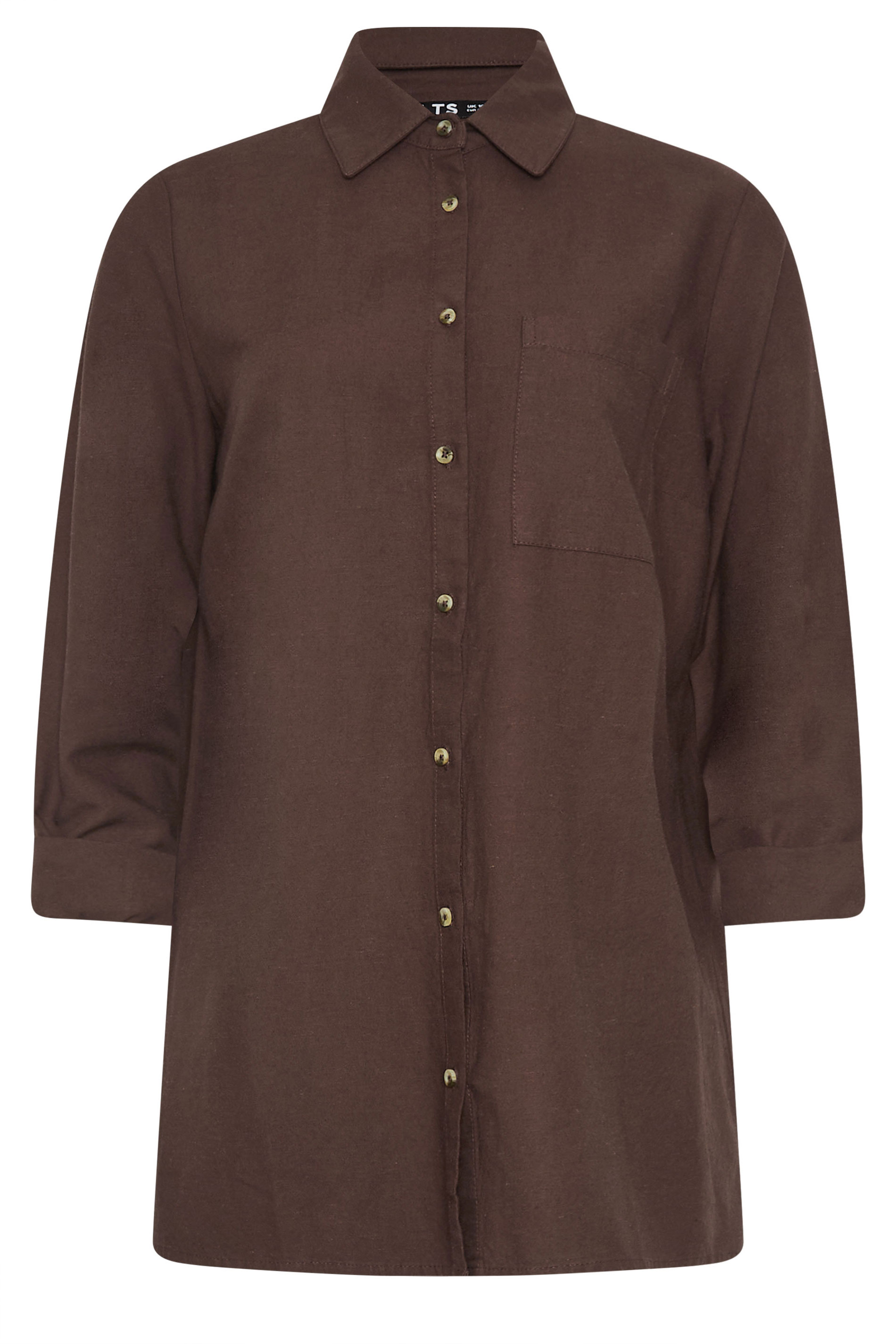 LTS Tall Women's Chocolate Brown Linen Long Sleeve Shirt | Long Tall Sally 5