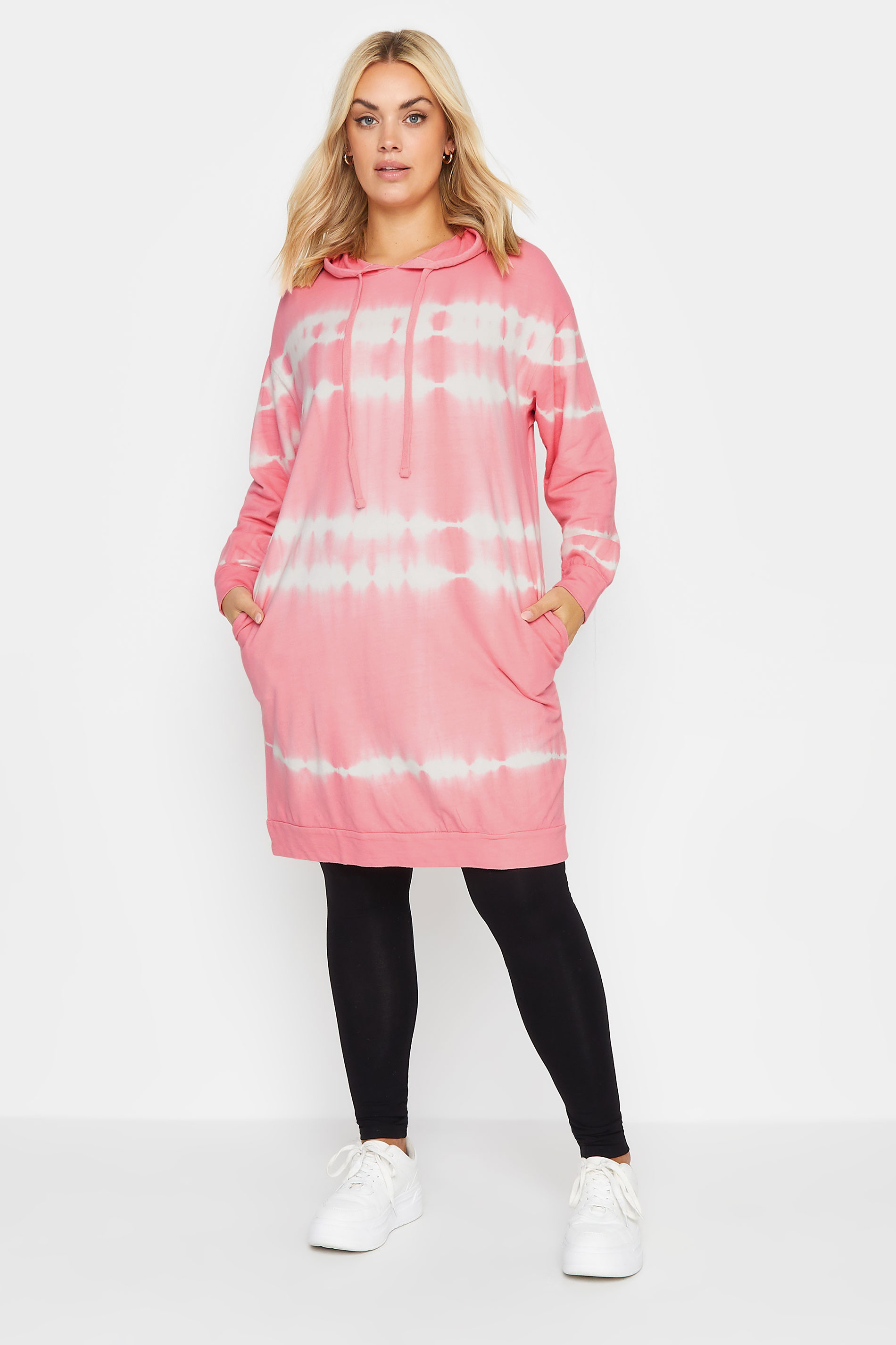 YOURS Plus Size Pink Tie Dye Longline Hoodie | Yours Clothing 1