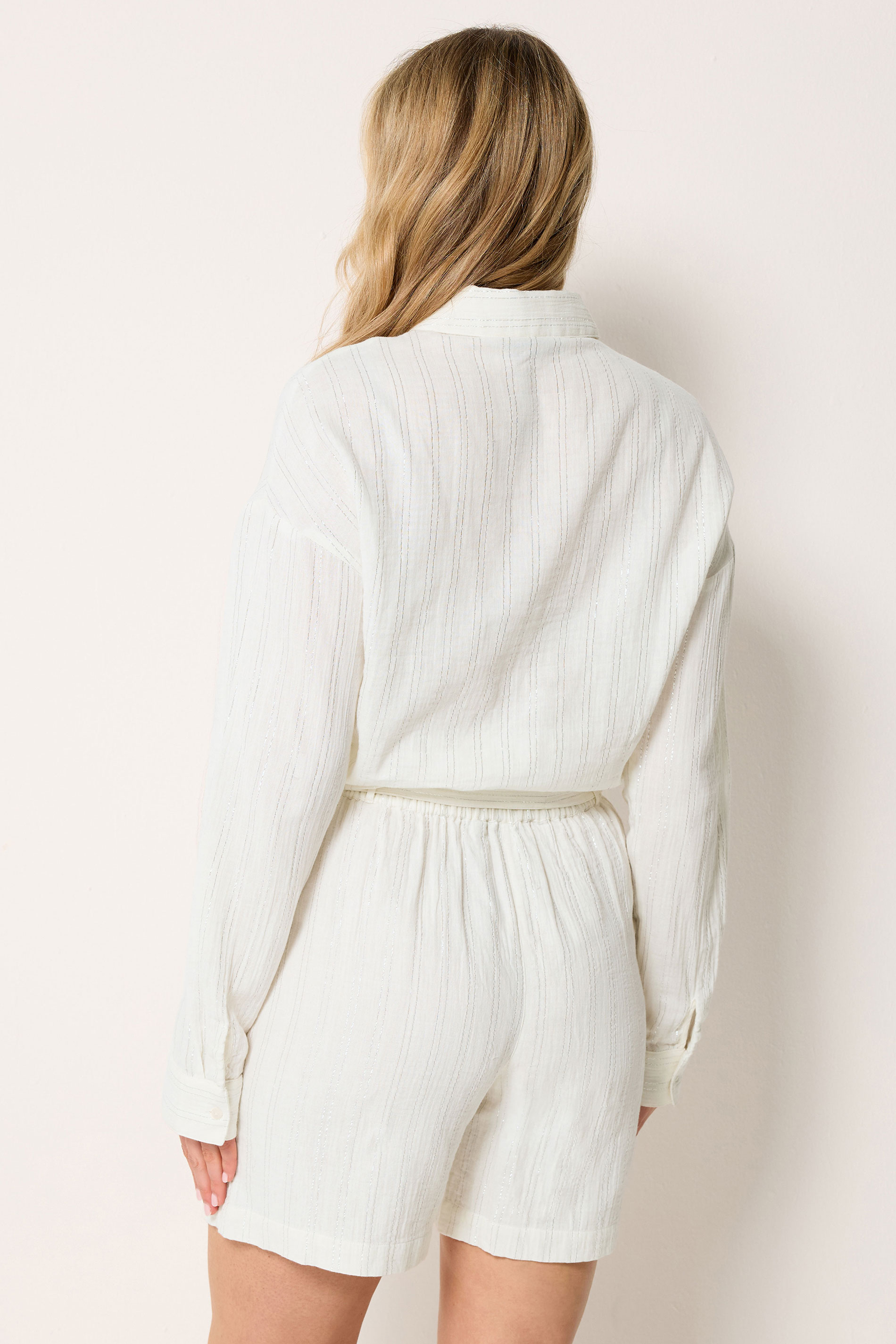 LTS Tall Women's Set Cream Metallic Shirt & Tie Front Shorts | Long Tall Sally 7