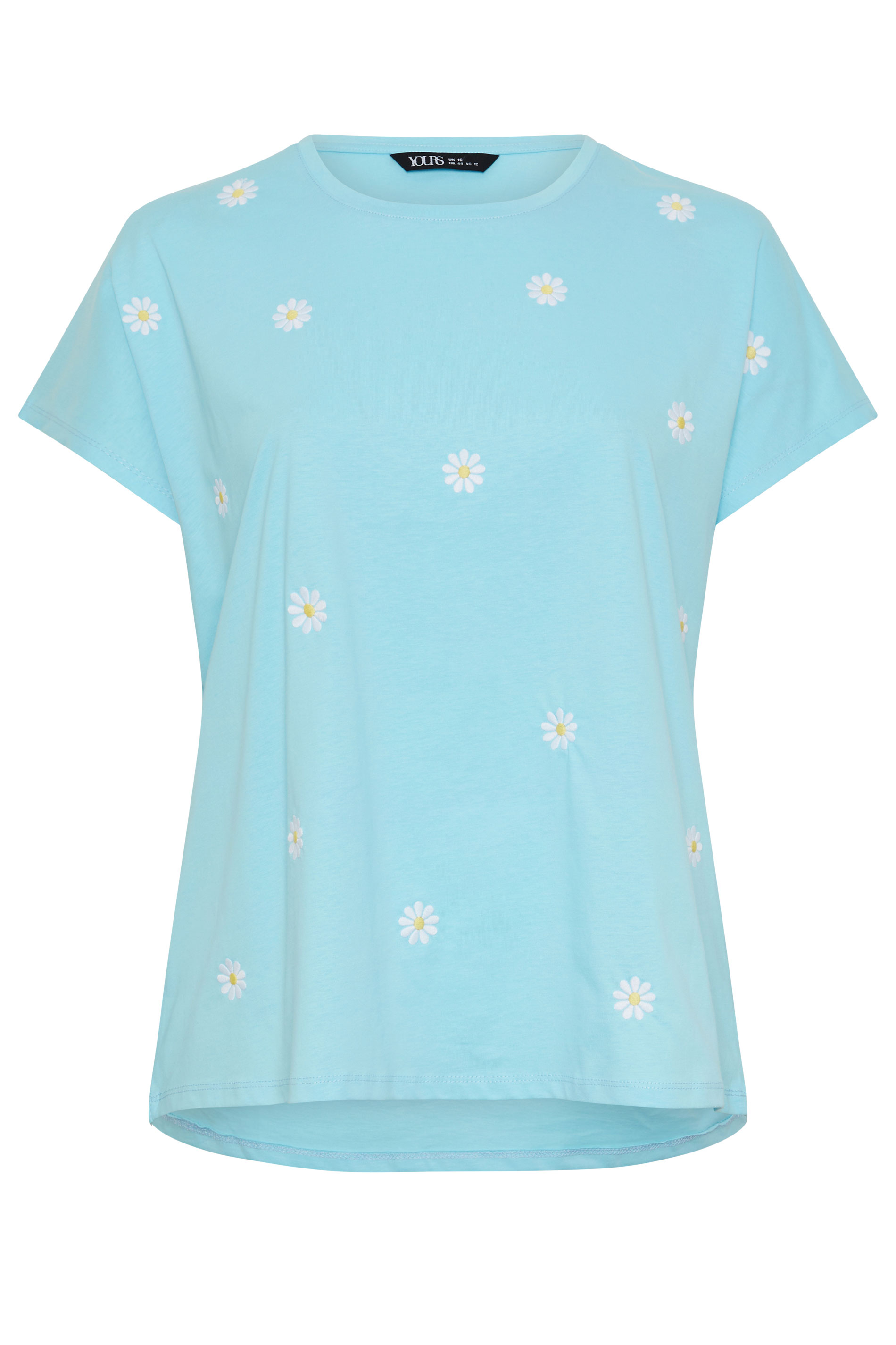 YOURS Plus Size Light Blue Embroidered Daisy T-Shirt | Yours Clothing 5