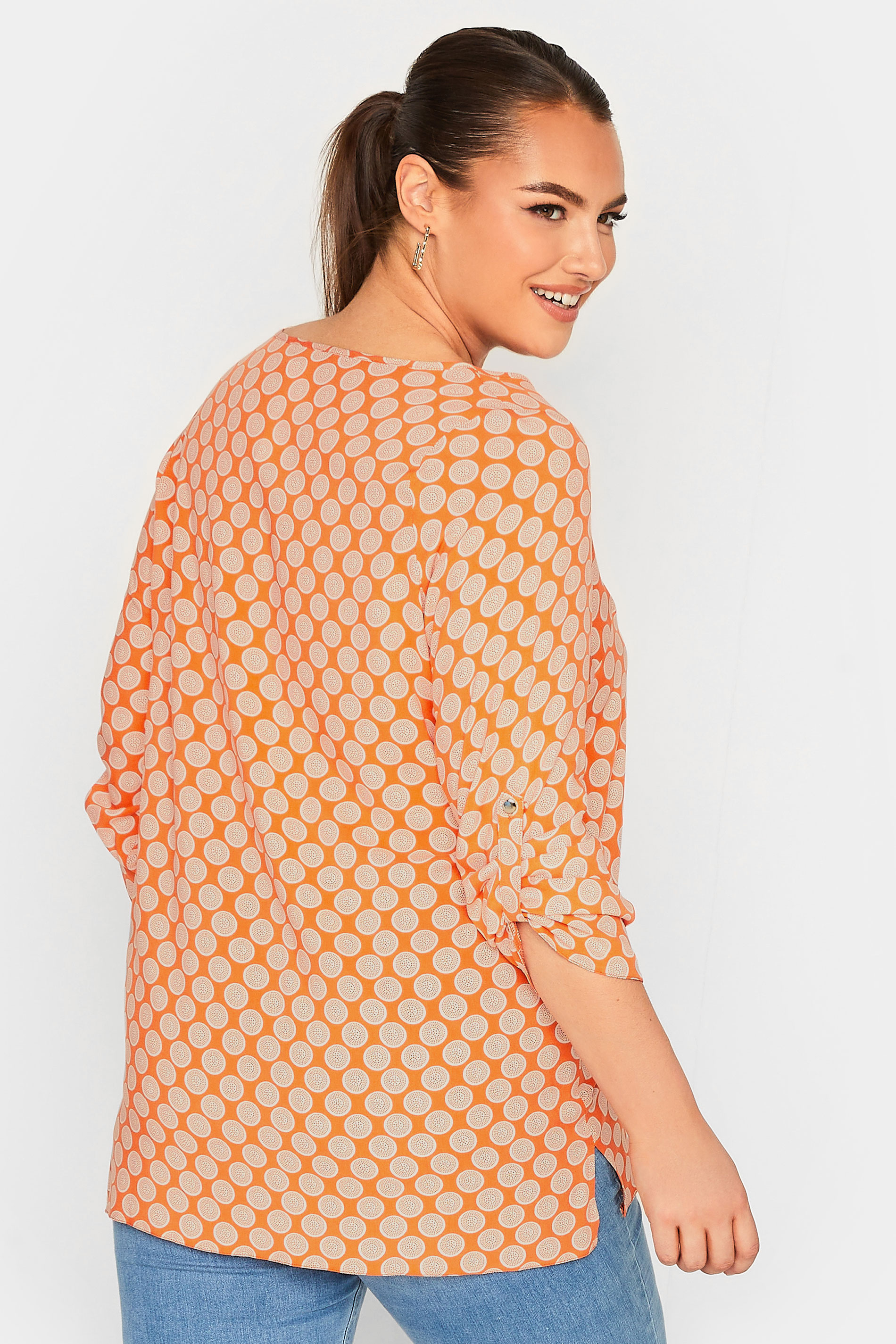 YOURS Plus Size Orange Abstract Spot Print Blouse | Yours Clothing  3