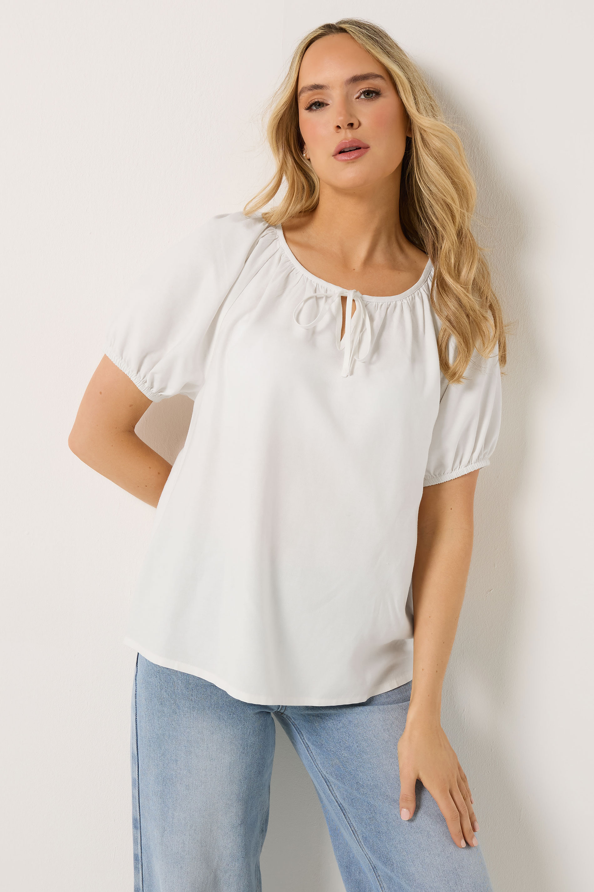 LTS Tall Women's White Tie Front Linen Blouse | Long Tall Sally 3