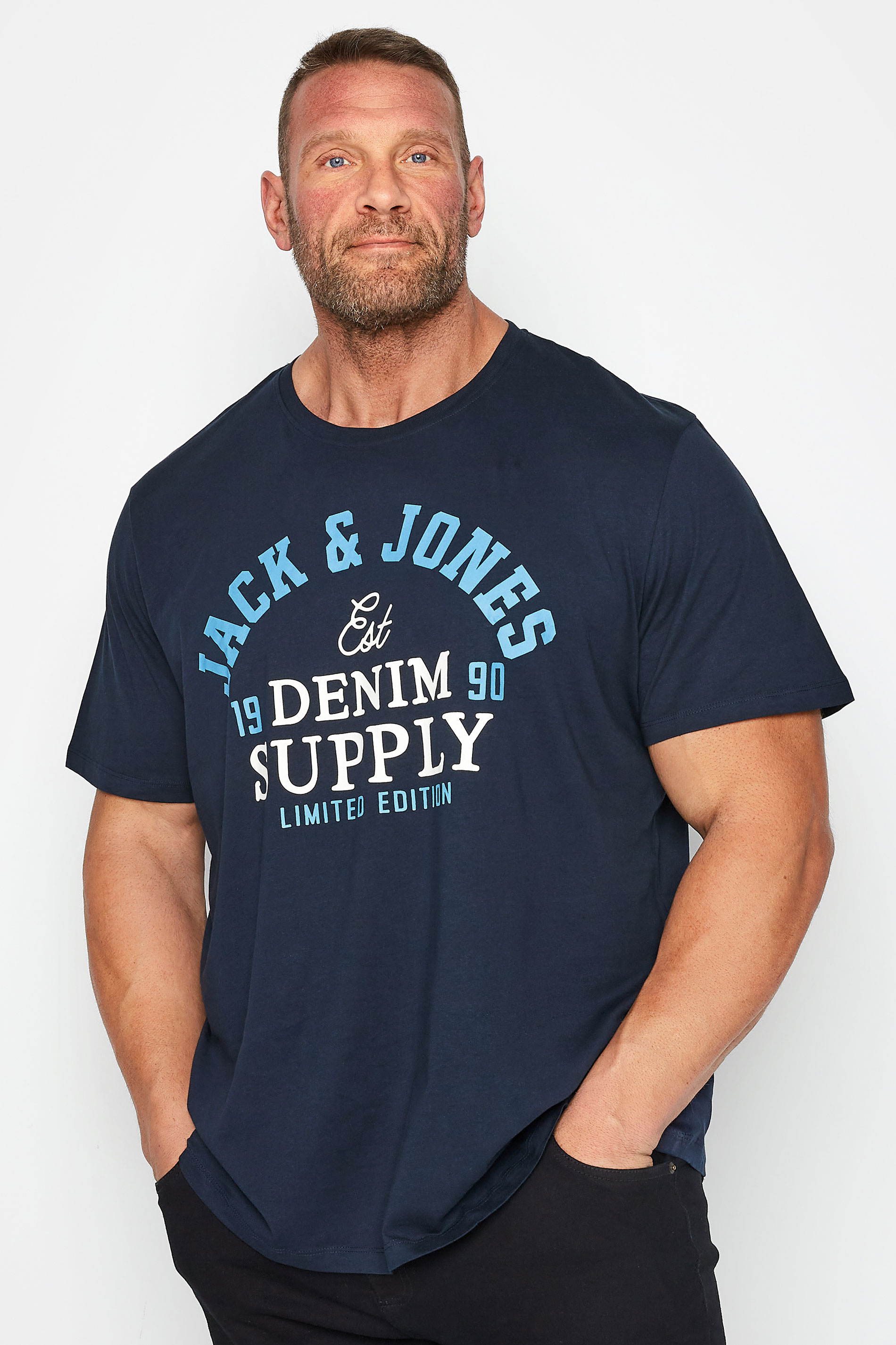 JACK & JONES Big & Tall Navy Blue Logo Short Sleeve T-Shirt 1