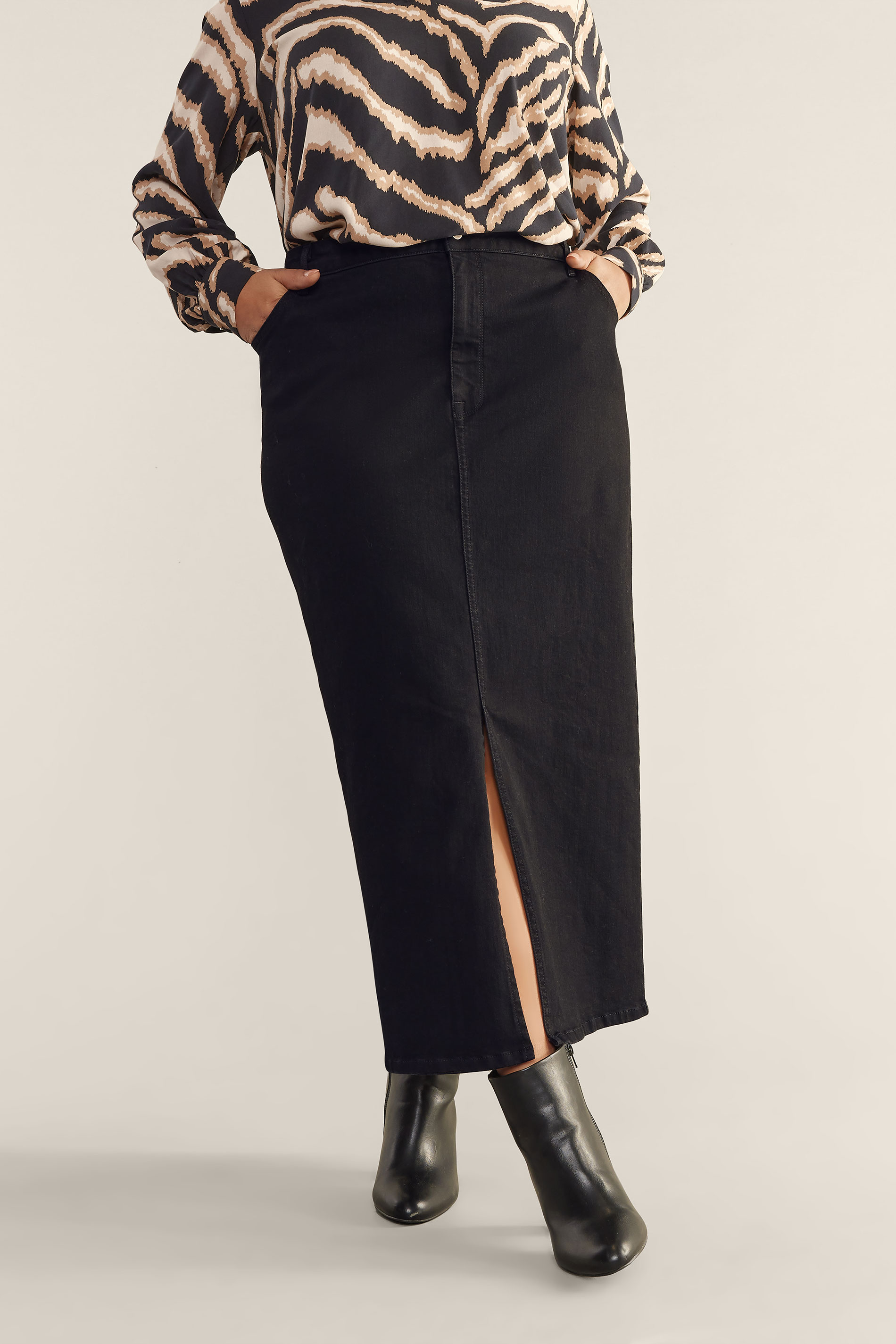 EVANS Plus Size Black Midaxi Denim Skirt | Evans 1