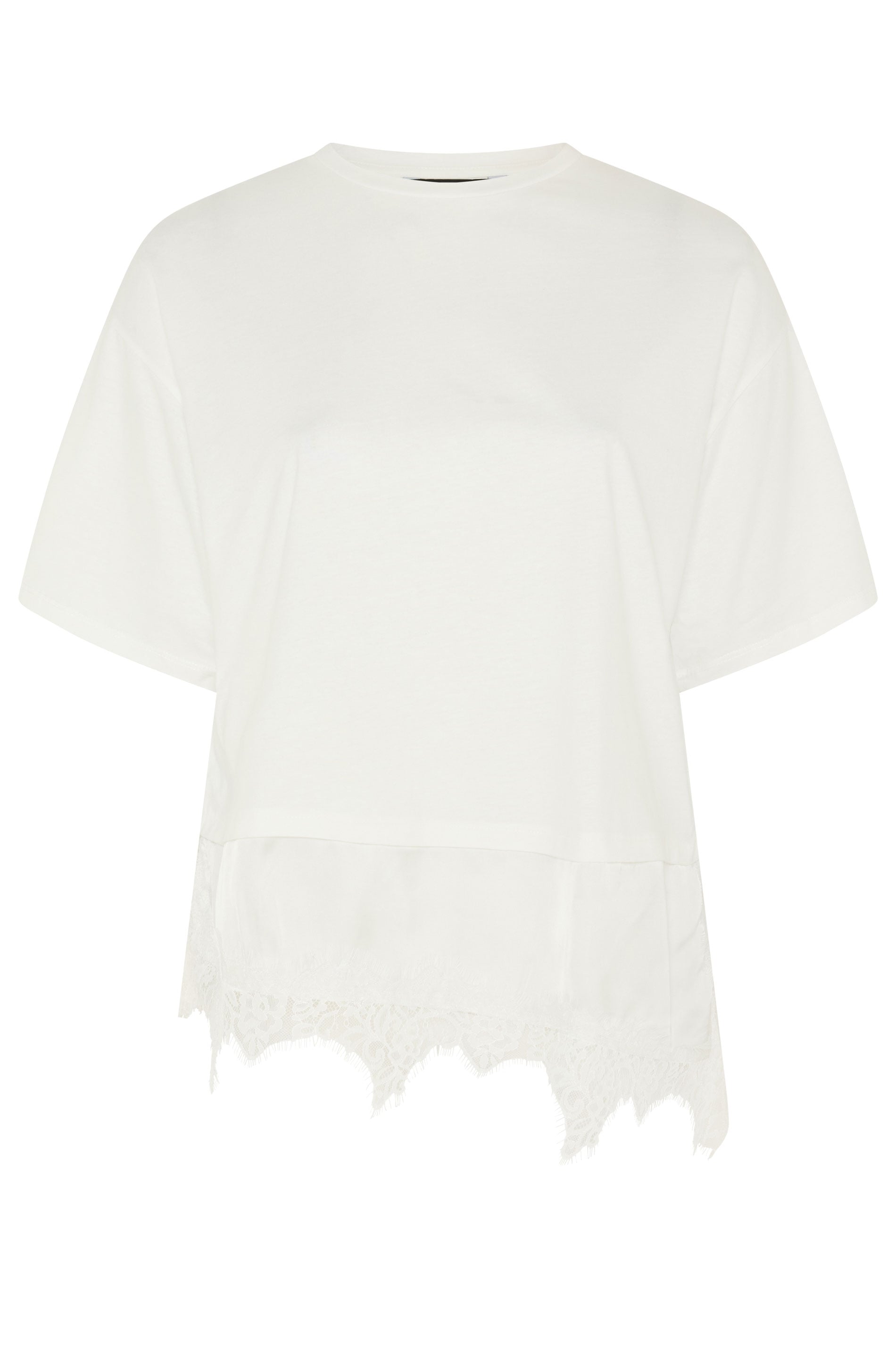 YOURS Plus Size White Satin Lace Trim T-Shirt | Yours Clothing 5