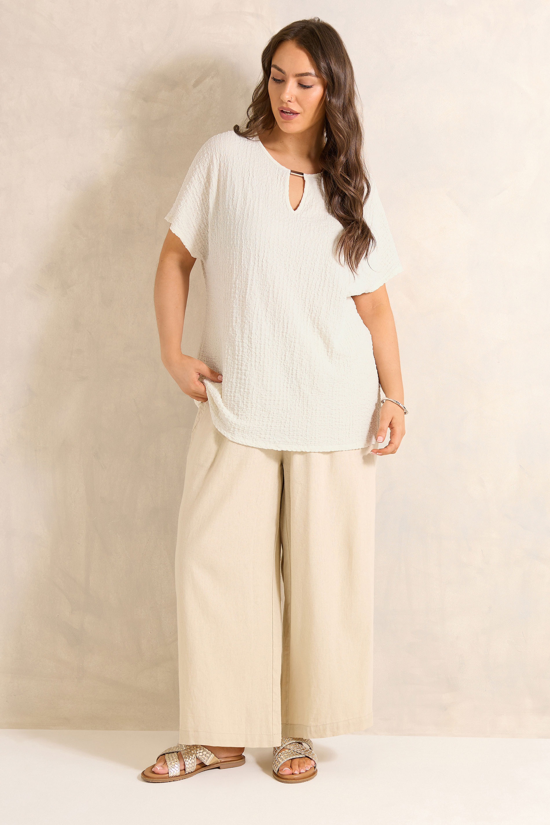 EVANS Curve White Grown On Sleeve Textured Top | Evans 1