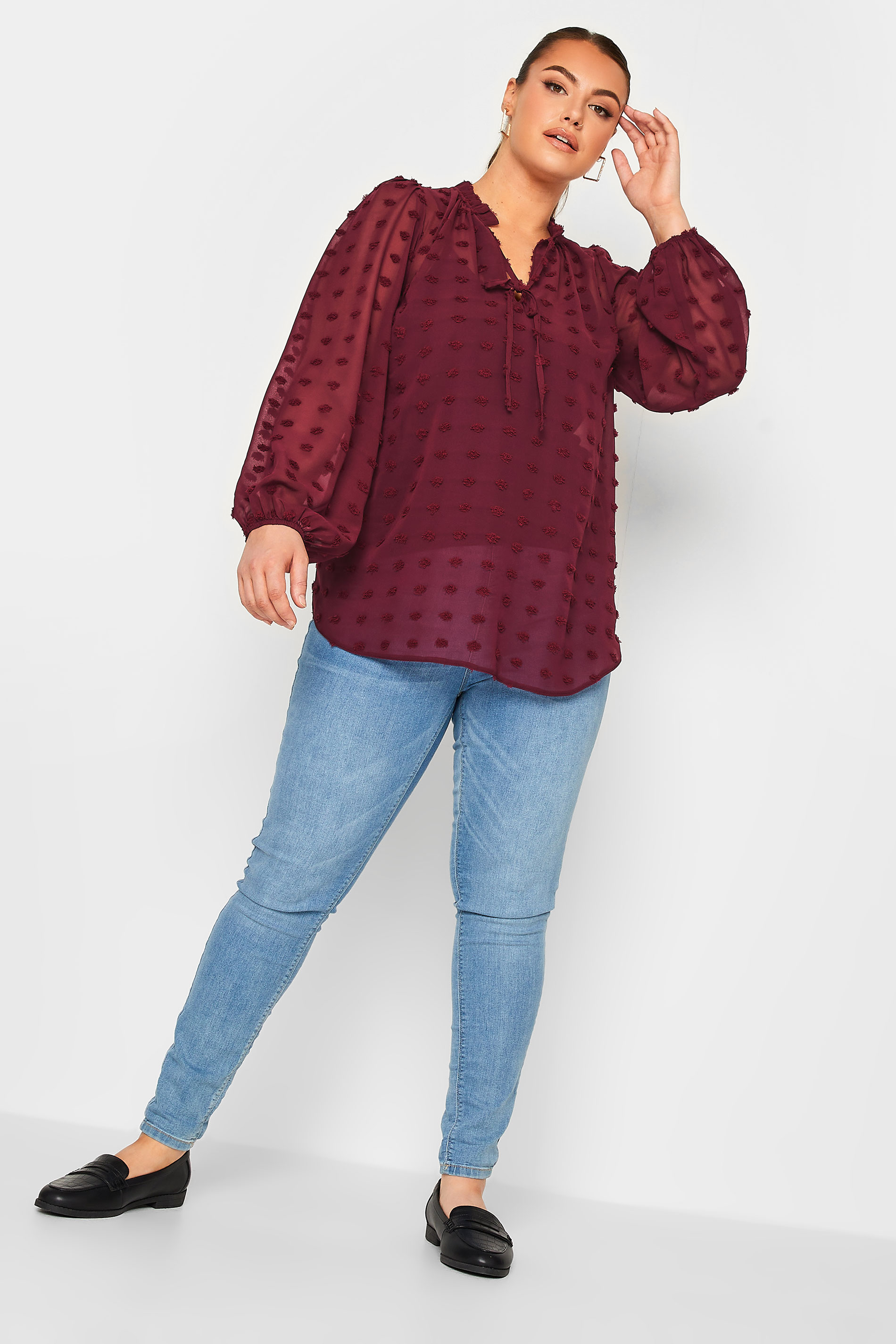 YOURS Curve Plus Size Wine Red Dobby Blouse | Yours Clothing  2