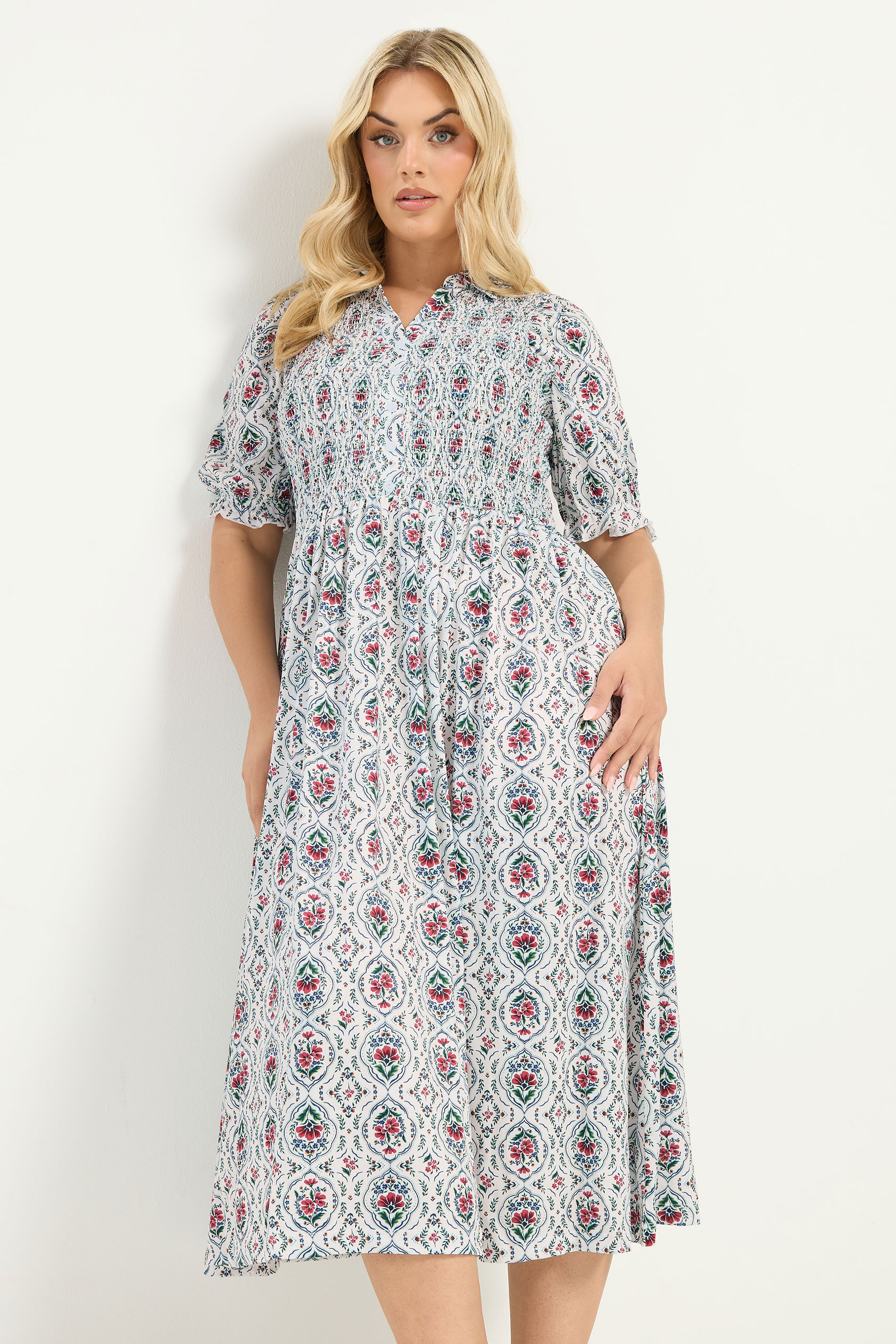 YOURS Plus Size Ivory White Floral Midi Dress | Yours Clothing 3