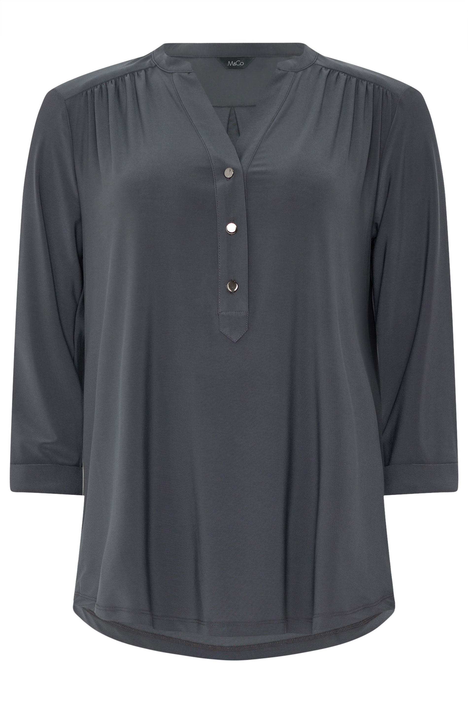 M&Co Grey Half Placket Collarless Shirt | M&Co 5