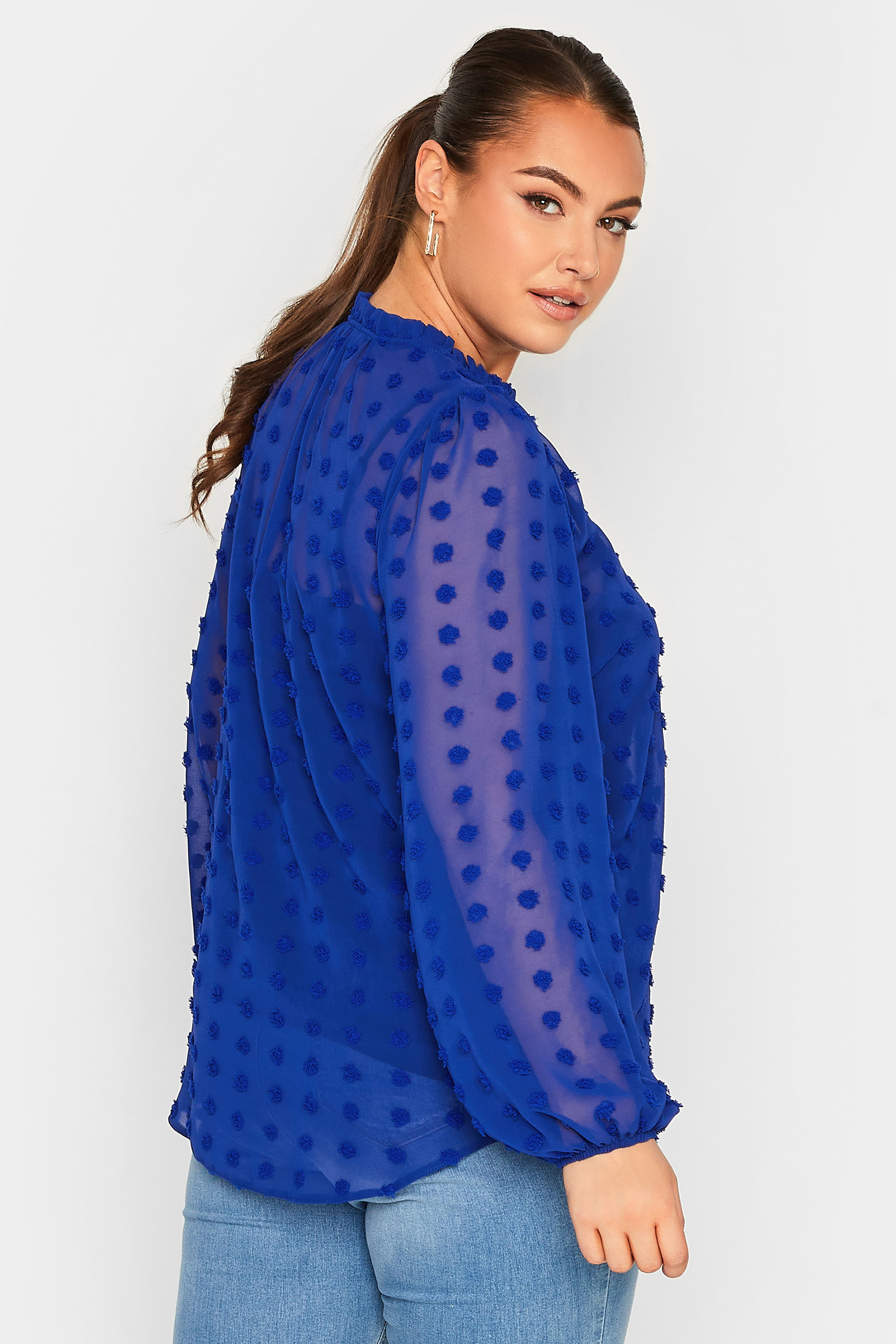 YOURS Curve Plus Size Cobalt Blue Dobby Blouse | Yours Clothing  3