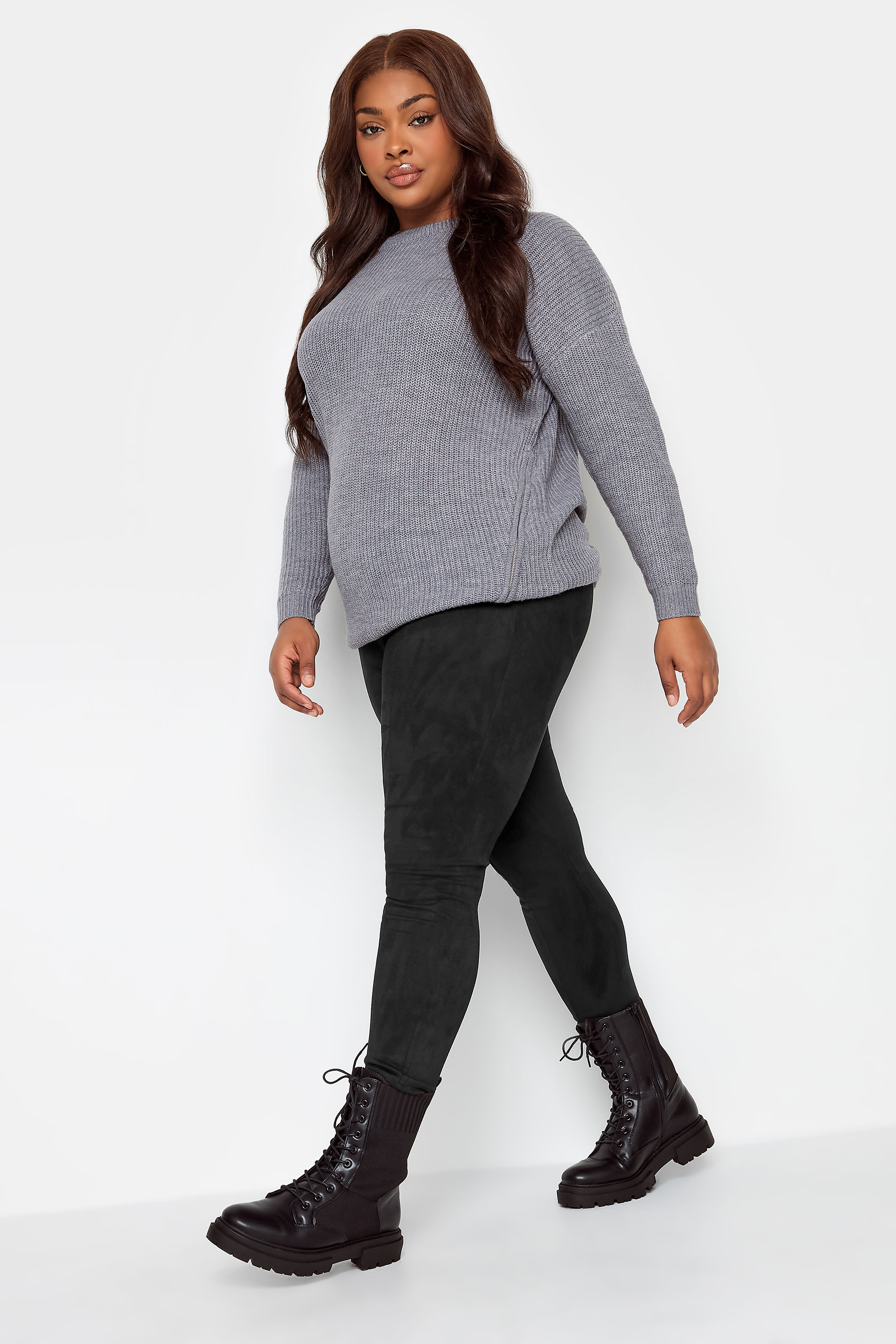 Plus Size Black Faux Suede Stretch High Waisted Leggings | Yours Clothing 2