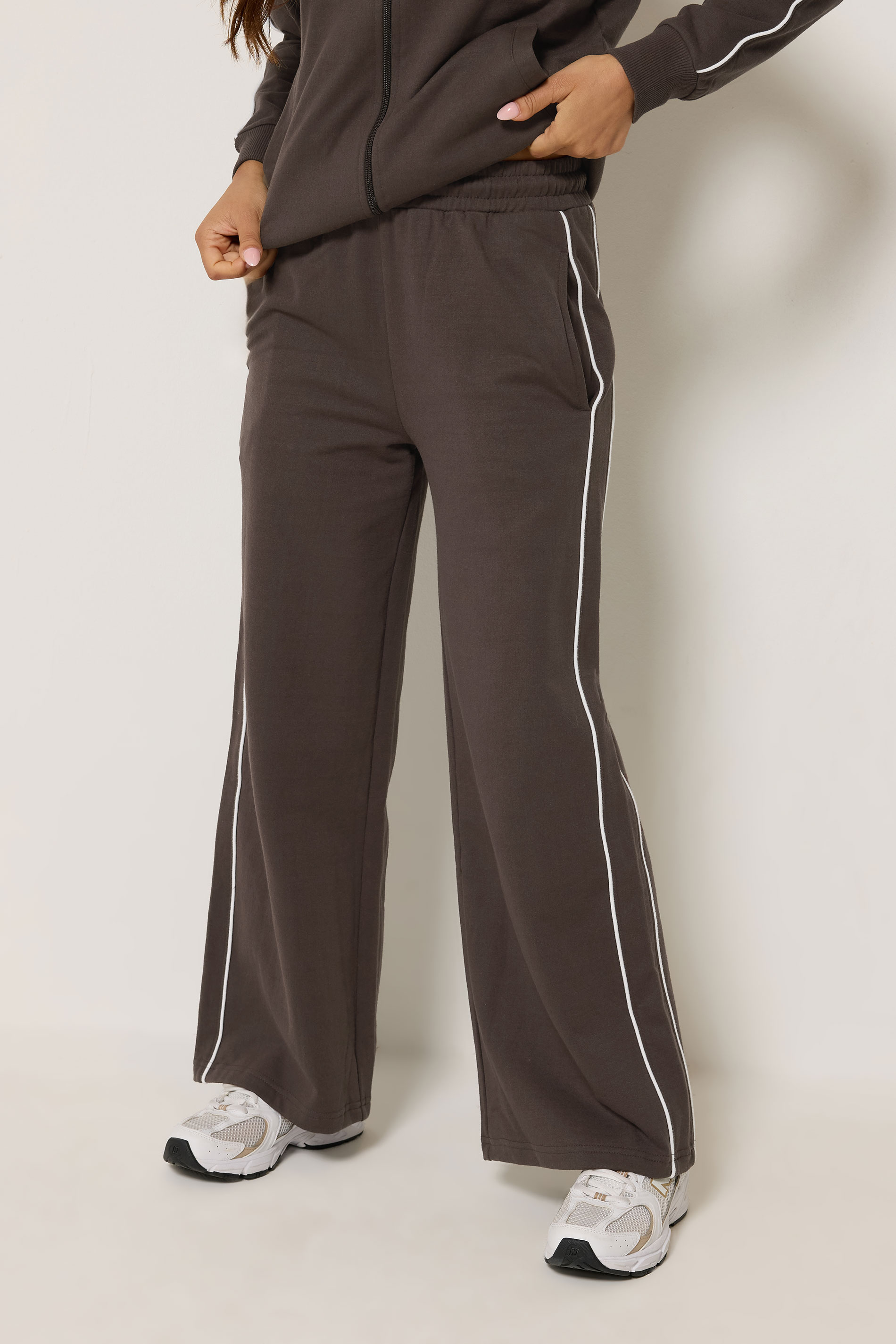 PixieGirl Petite Women's Chocolate Brown Contrast Jogger | PixieGirl 1