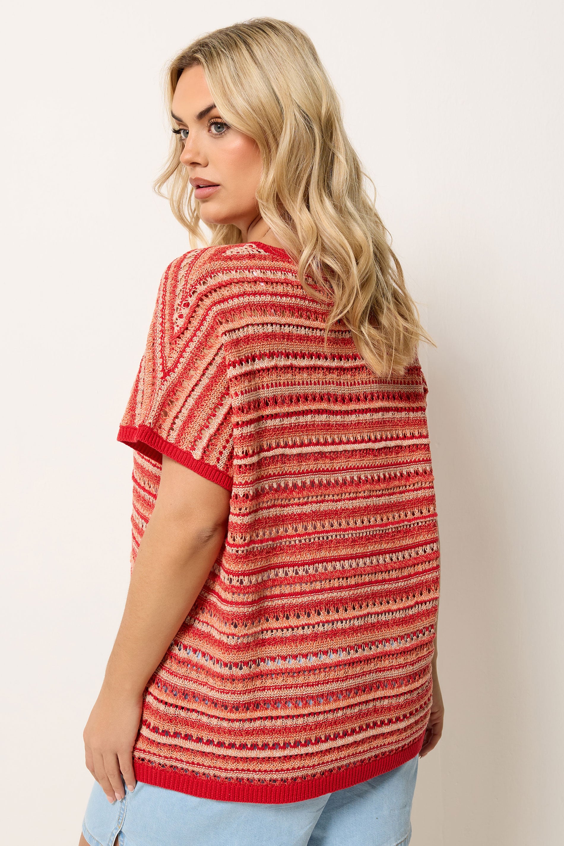 YOURS Plus Size Red Stripe Boxy Knitted Top | Yours Clothing 2