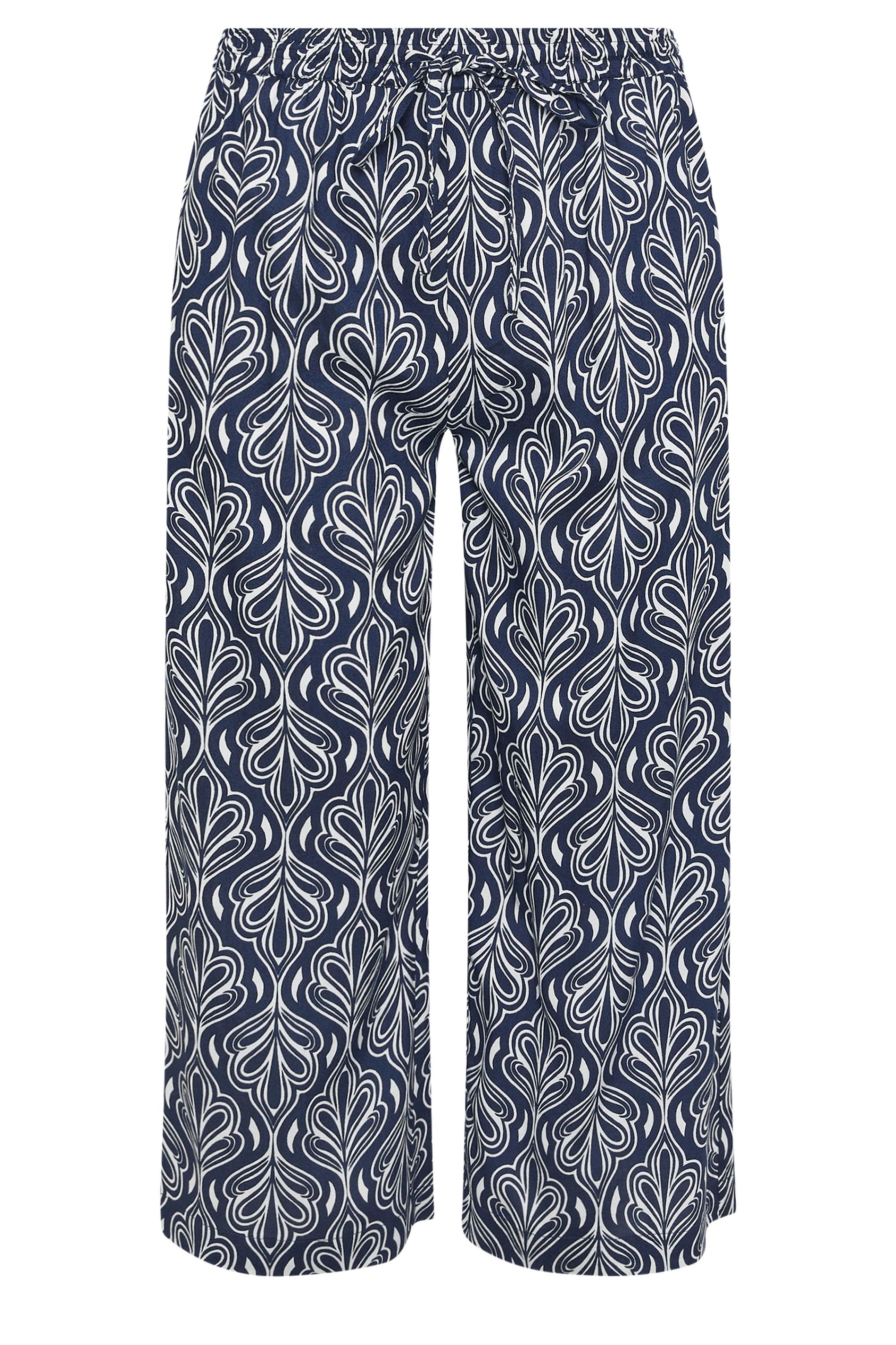 M&Co Navy Blue Abstract Print Wide Leg Culottes | M&Co 5