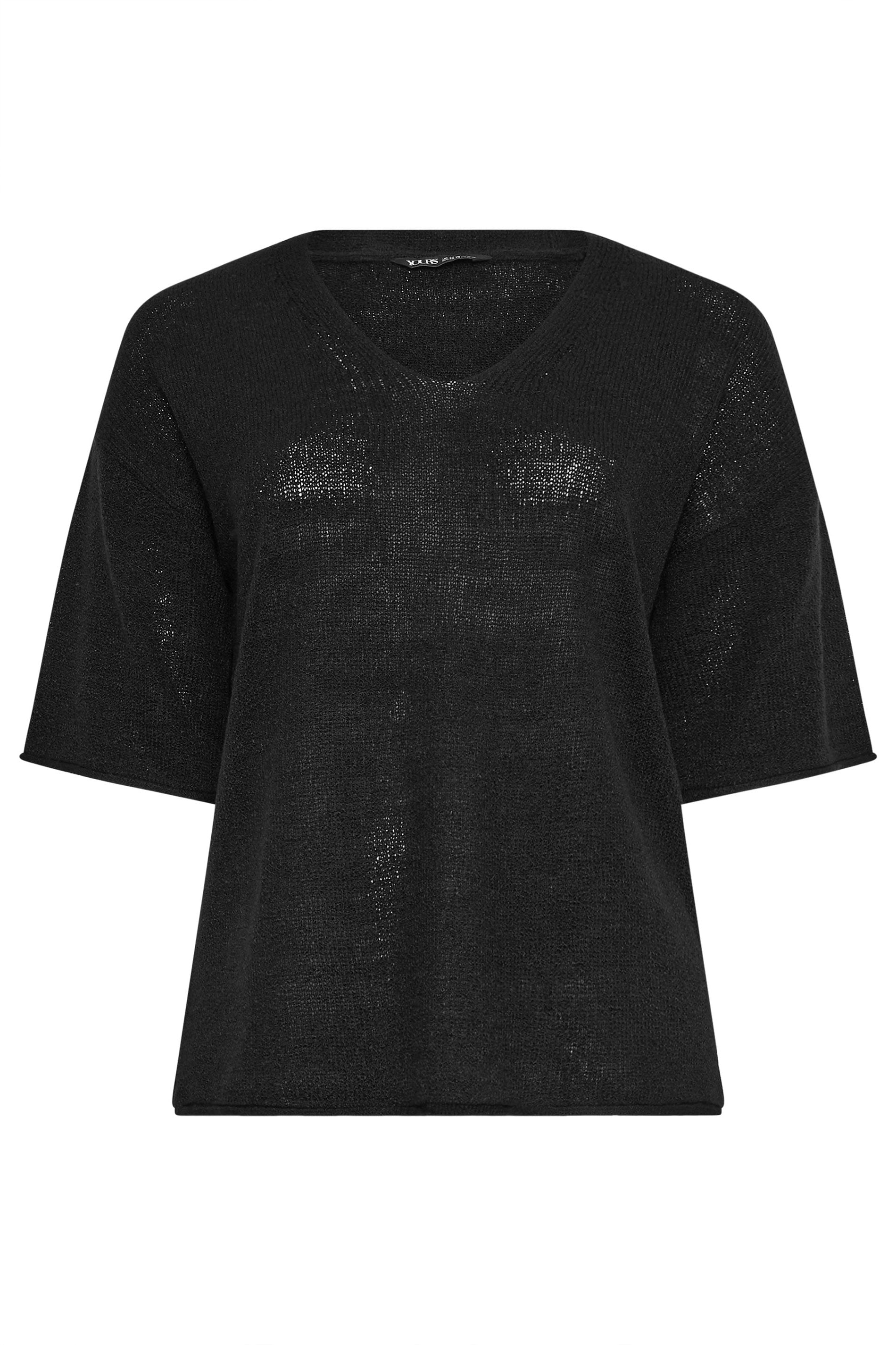 YOURS Plus Size Black Knitted T-Shirt | Yours Clothing 5