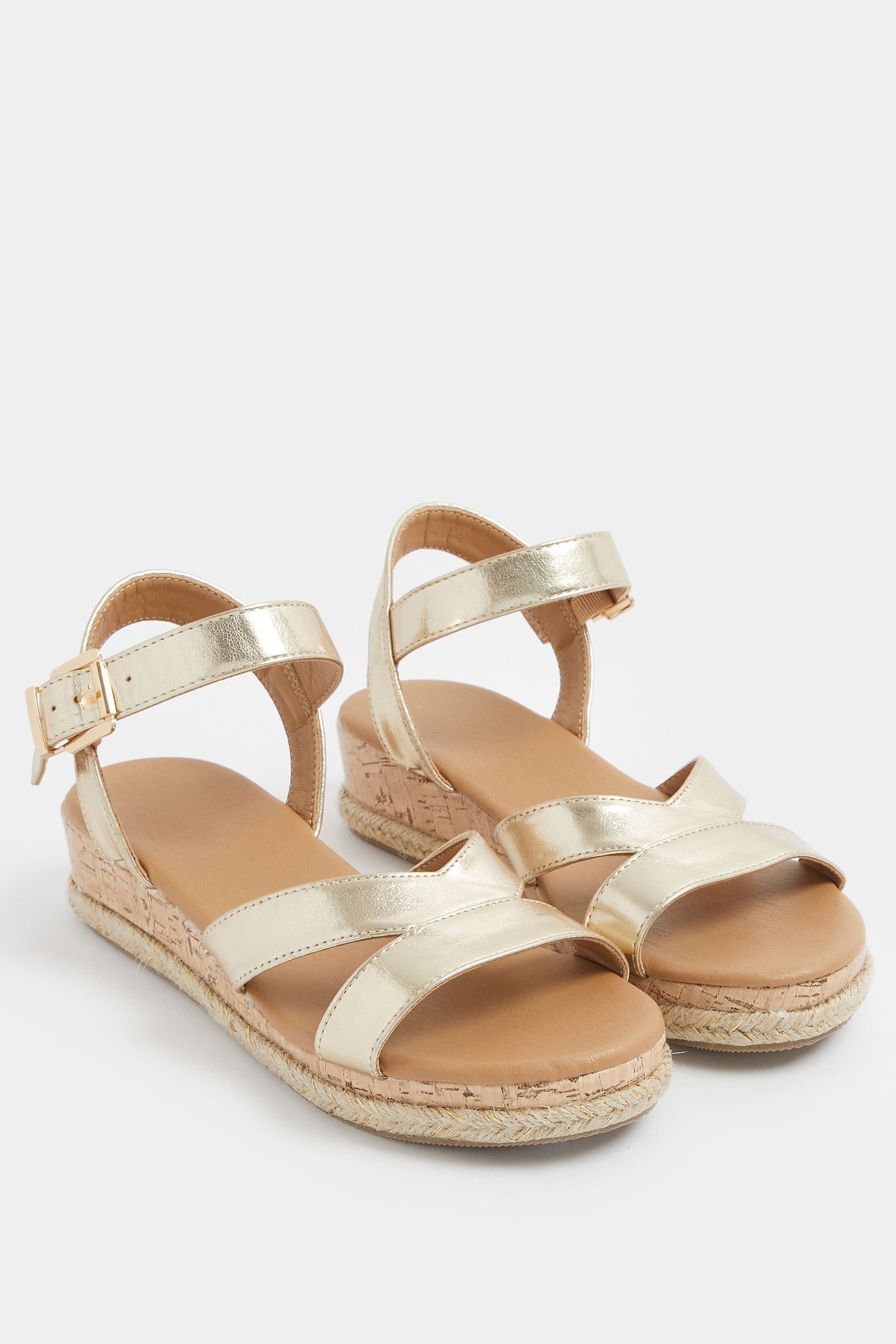 Gold Plaited Wedge Sandals In Extra Wide EEE Fit  | Yours Clothing 1