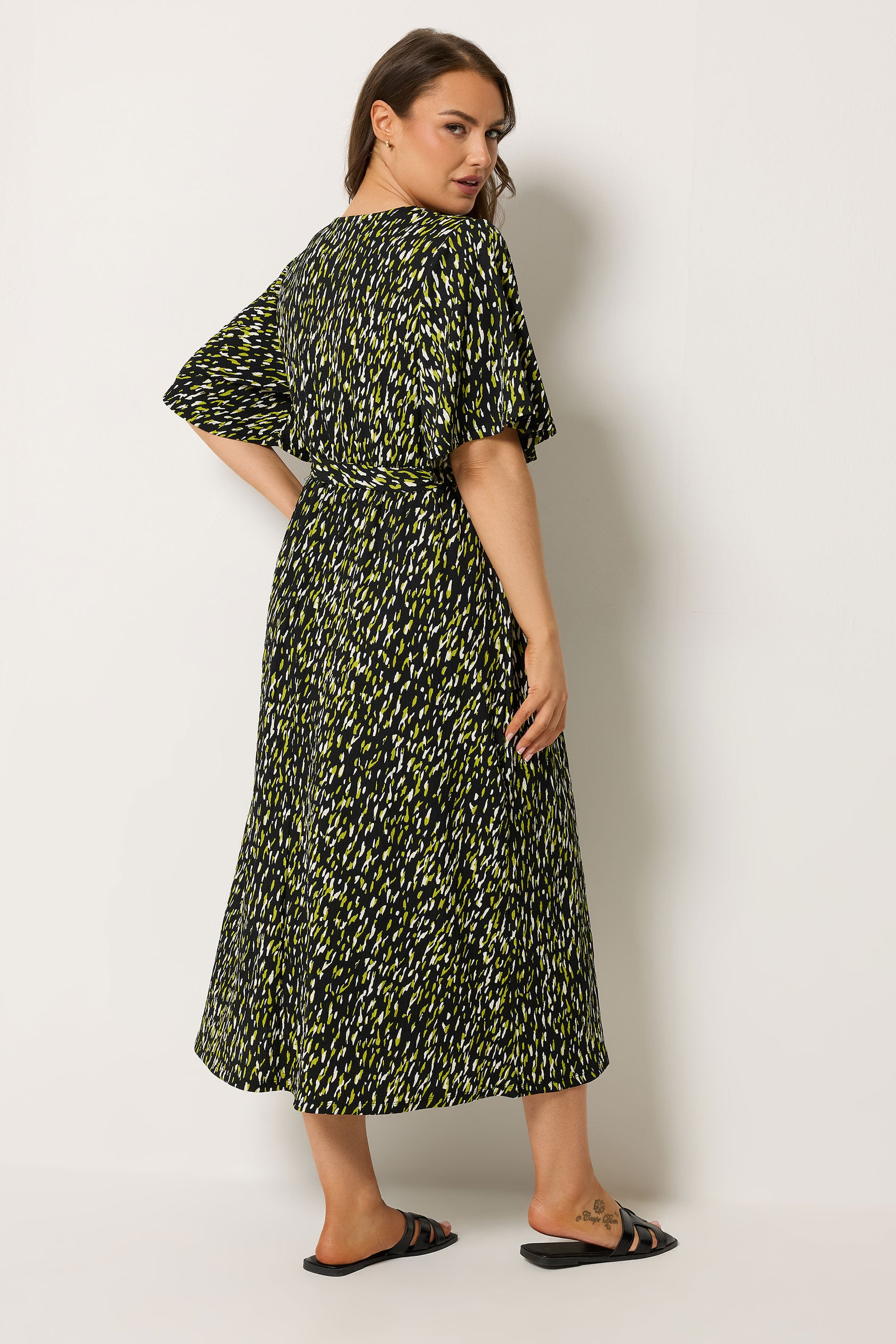 YOURS Plus Size Black Abstract Wrap Front Dress | Yours Clothing 2