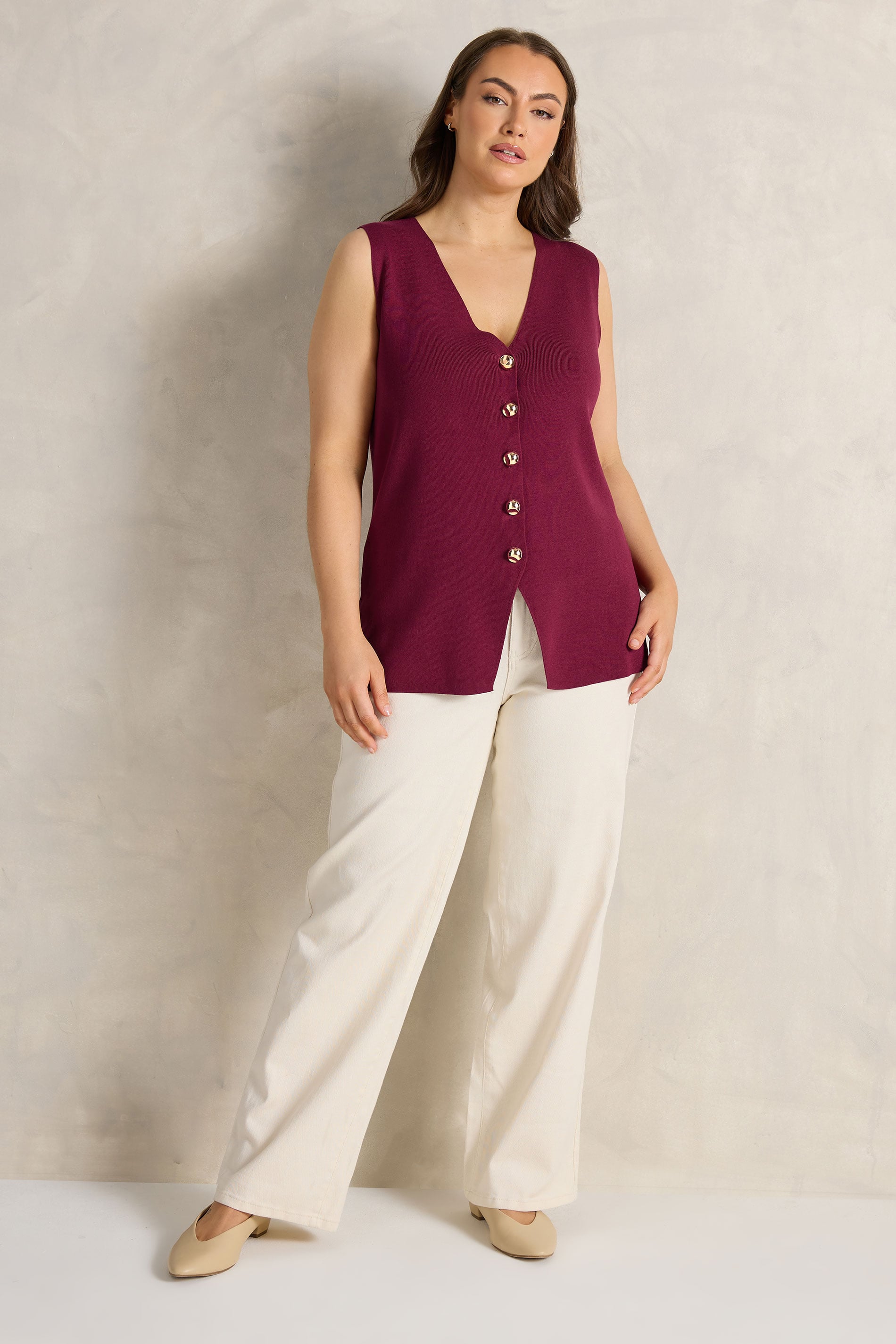 EVANS Plus Size Berry Red Knitted Waistcoat 2