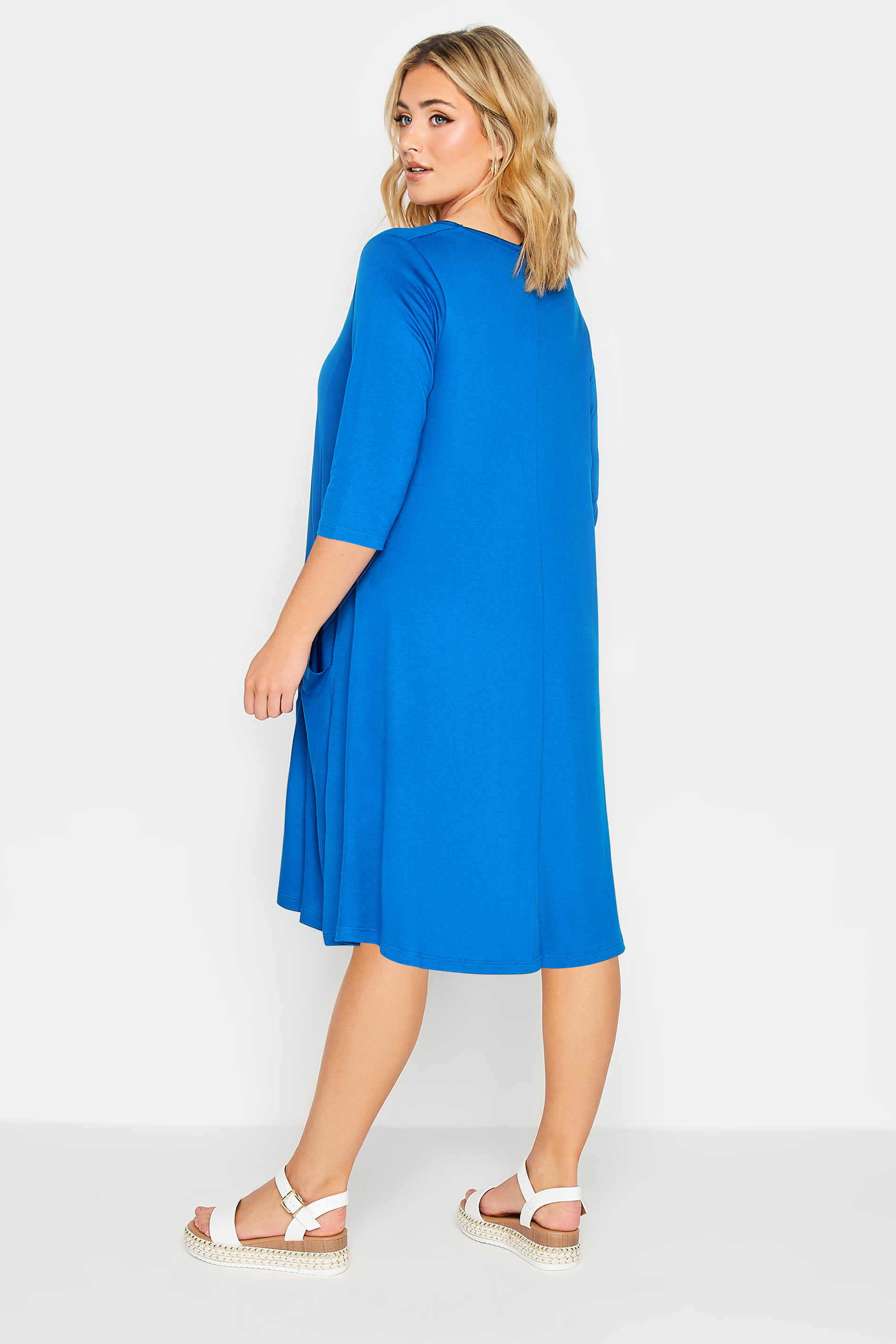 YOURS Plus Size Cobalt Blue Drape Pocket Dress | Yours Clothing 3