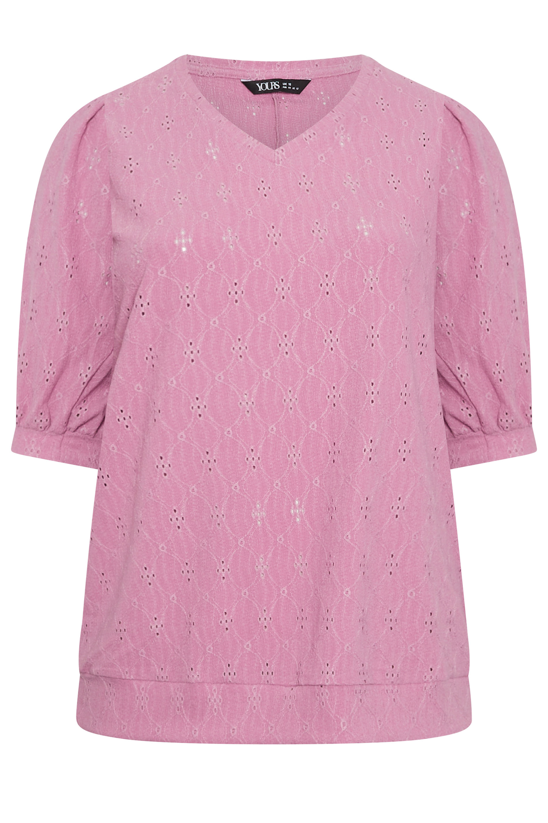 YOURS Plus Size Pink Broderie Anglaise Balloon Sleeve Top | Yours Clothing 5