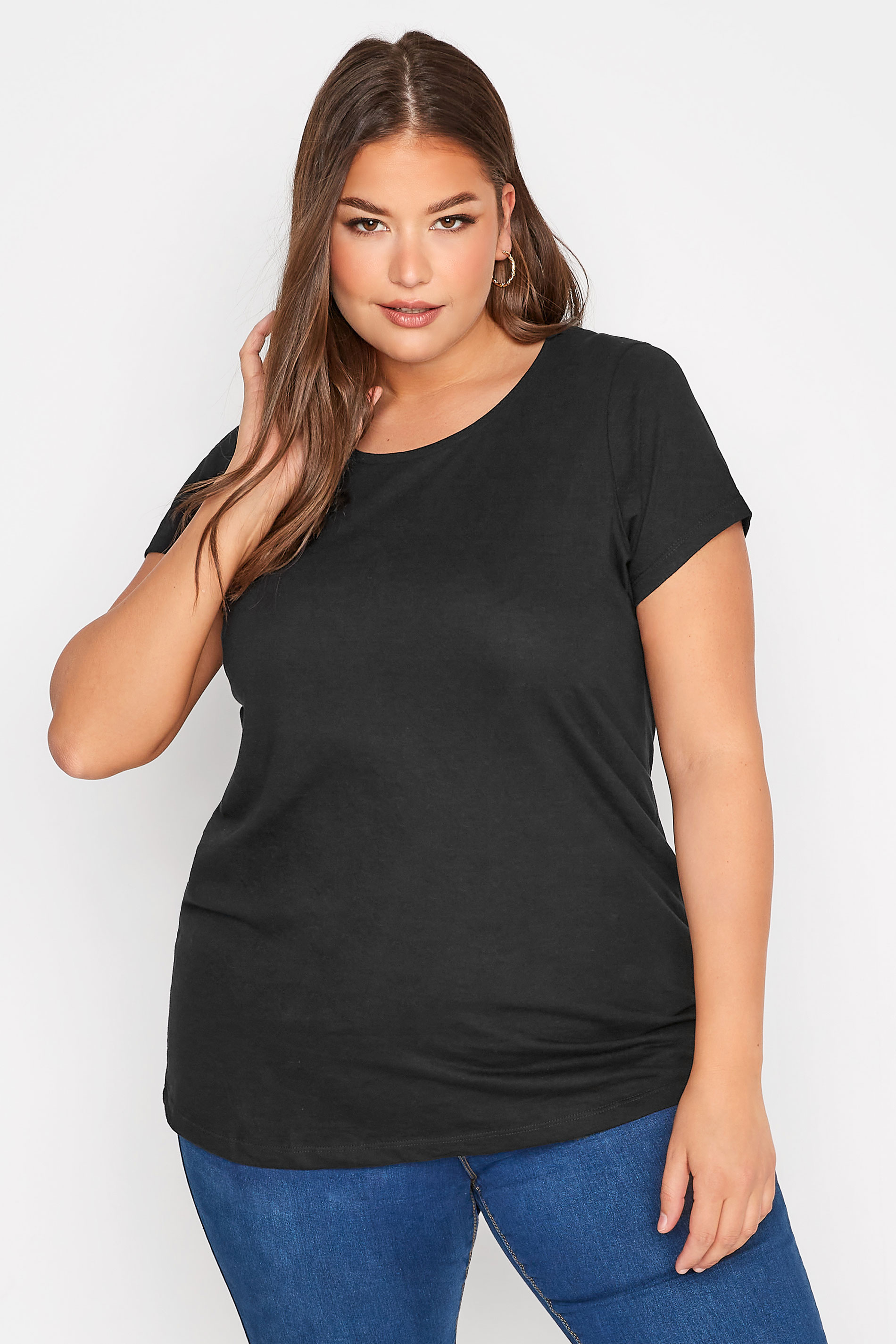 Plus Size Black Basic T-Shirt - Petite| Yours Clothing 1