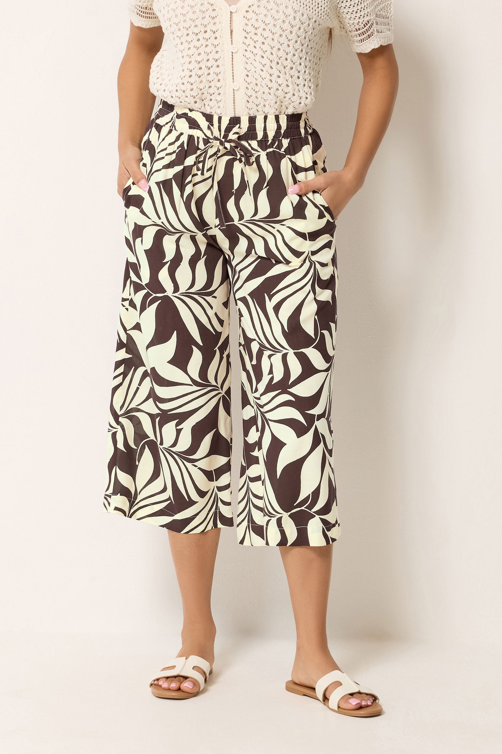 M&Co Petite Purple Leaf Print Cropped Trousers 1