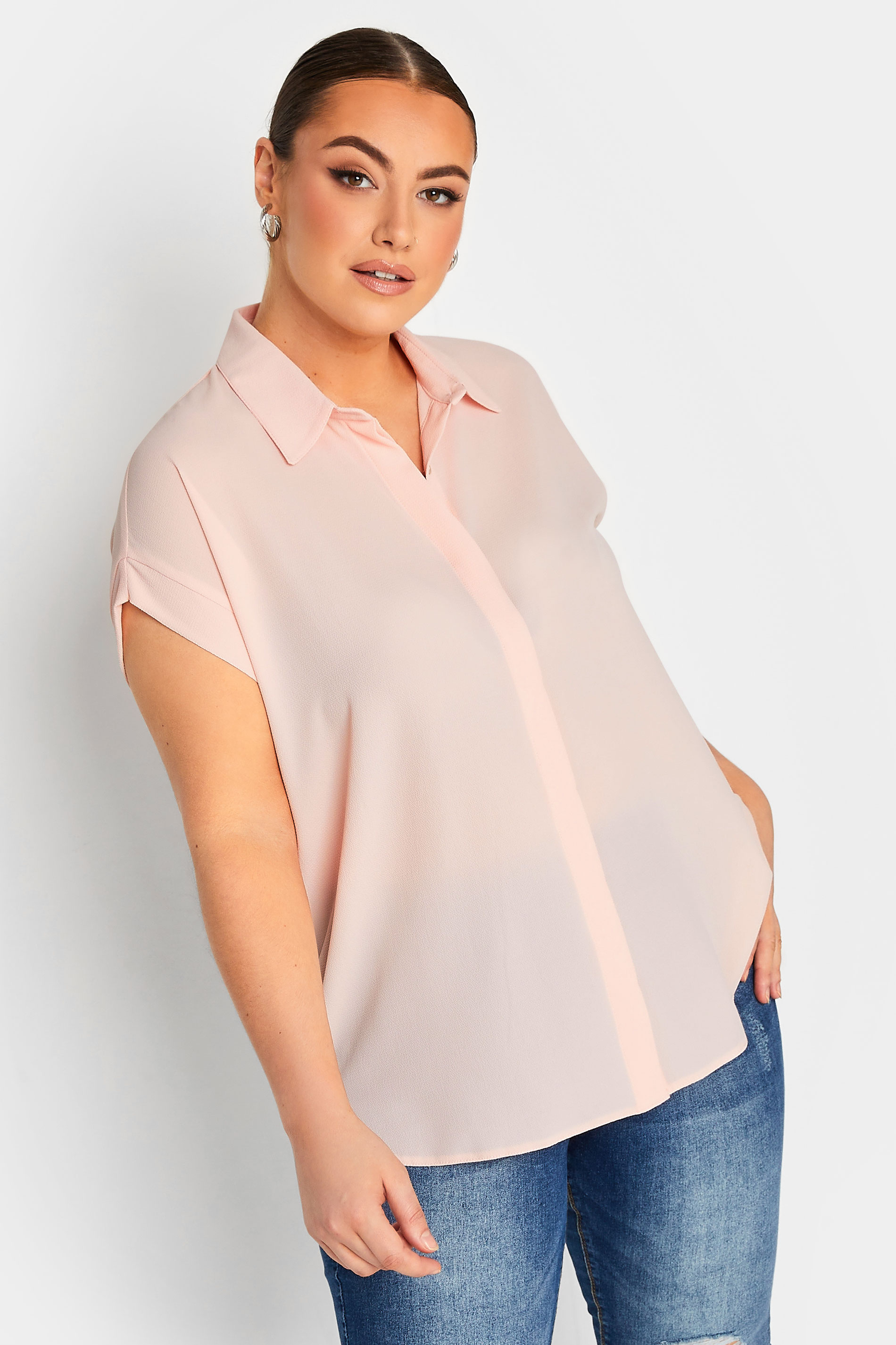 YOURS Plus Size Pink Short Sleeve Shirt | Yours Clothing 1