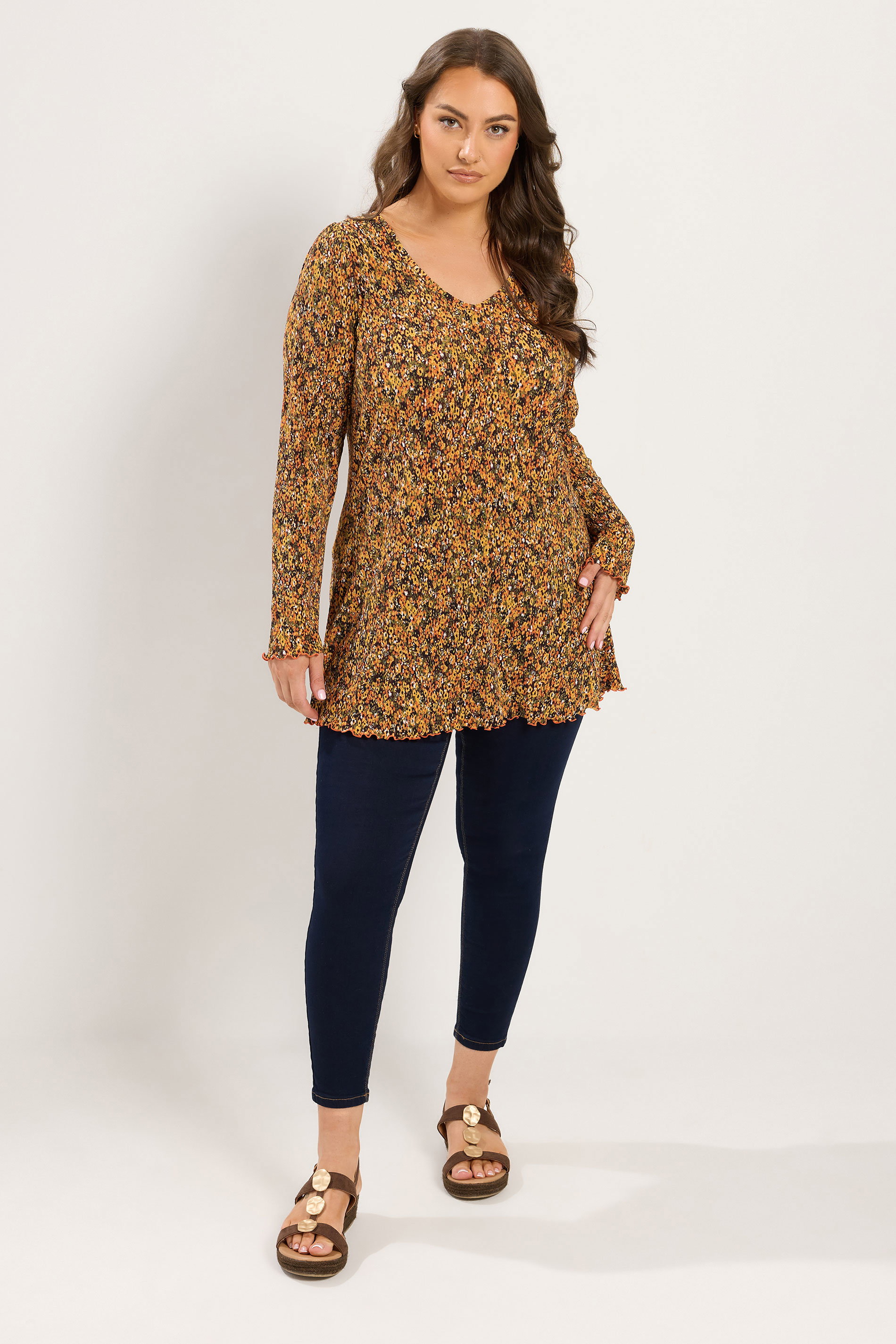 YOURS Plus Size Orange Floral Tunic Top | Yours Clothing 1