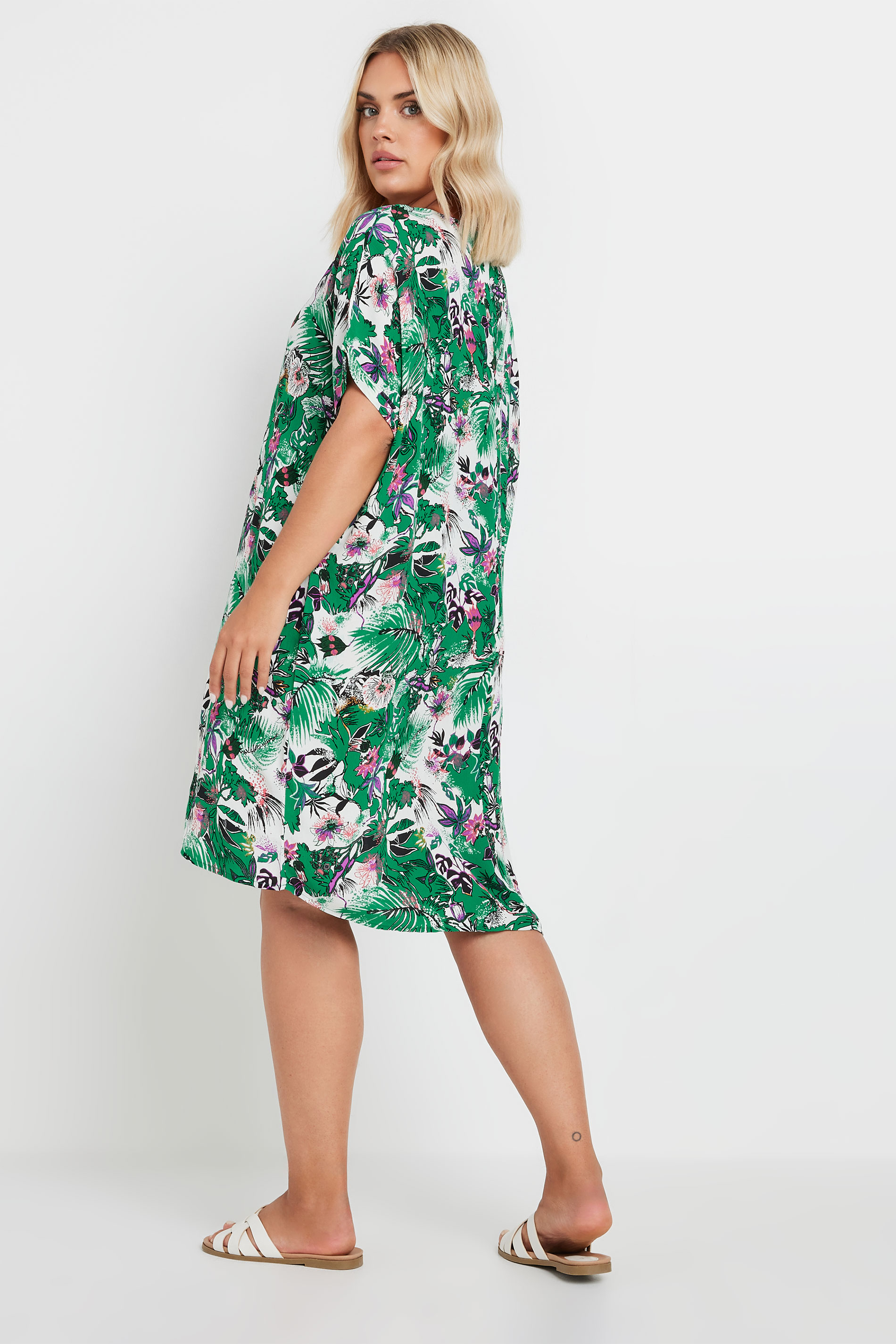 YOURS Plus Size Green Tropical Print Tunic Dress | Yours Clothing