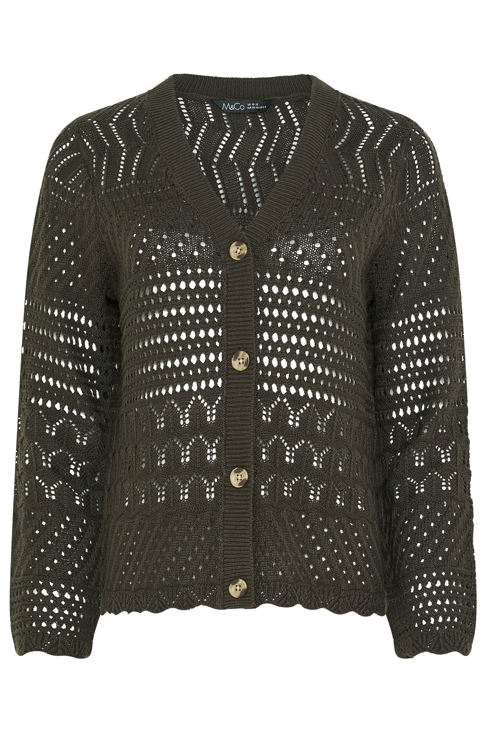 M&Co Chocolate Brown V-Neck Crochet Cardigan | M&Co 5