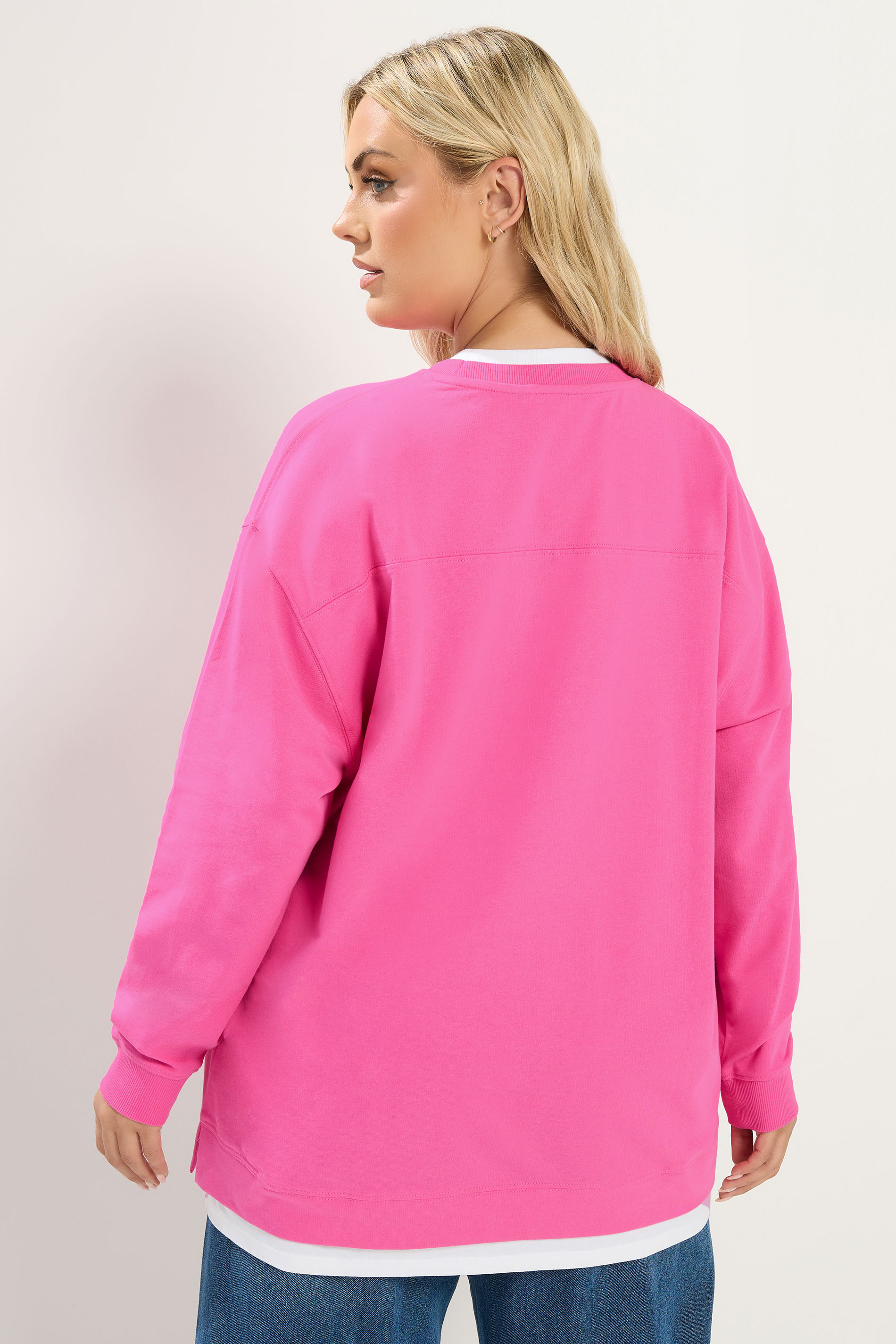 YOURS Plus Size Pink Crew-Neck Jumper | Yours Clothing 2