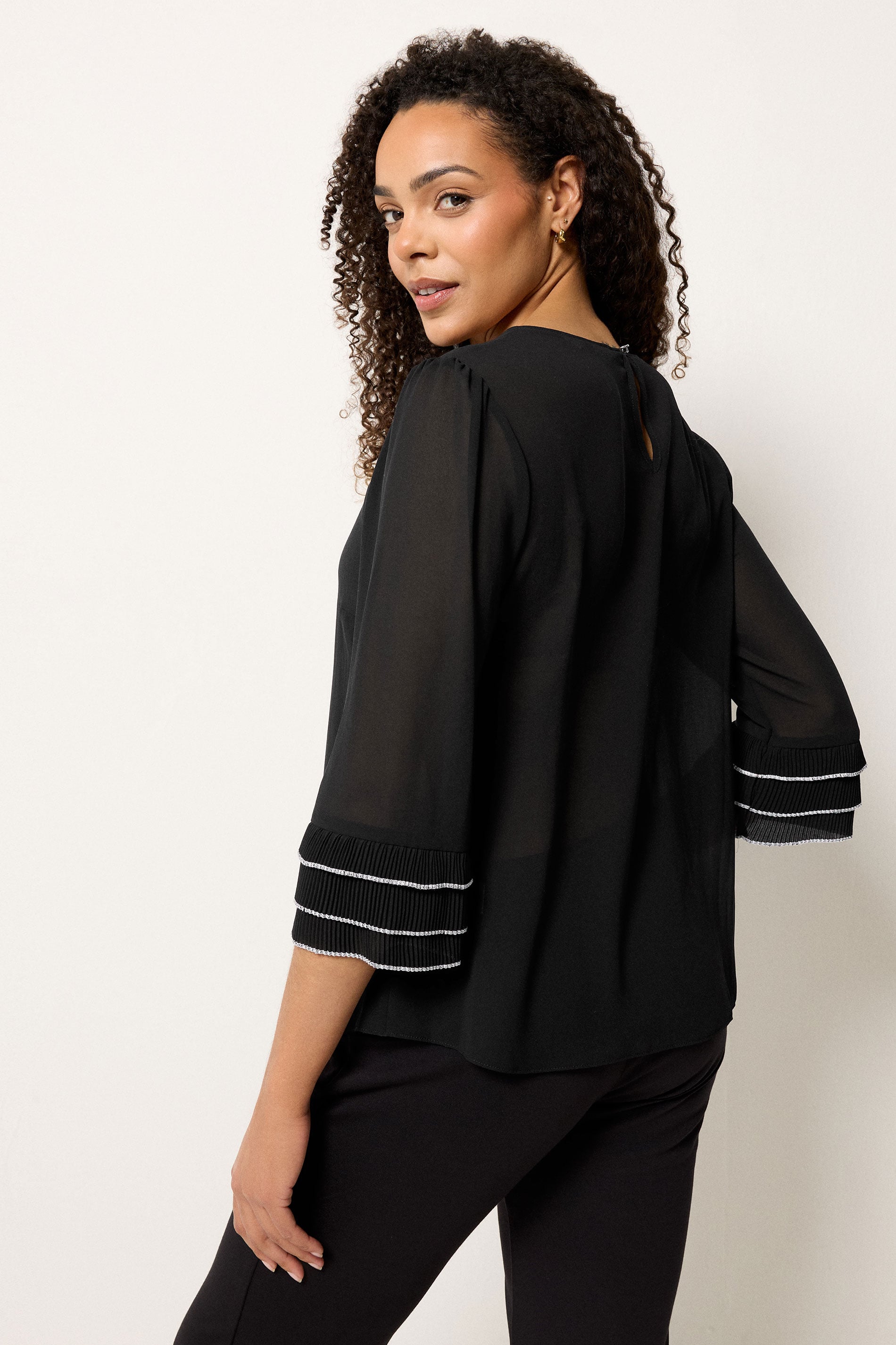 M&Co Black Frill Sleeve Blouse | M&Co 2
