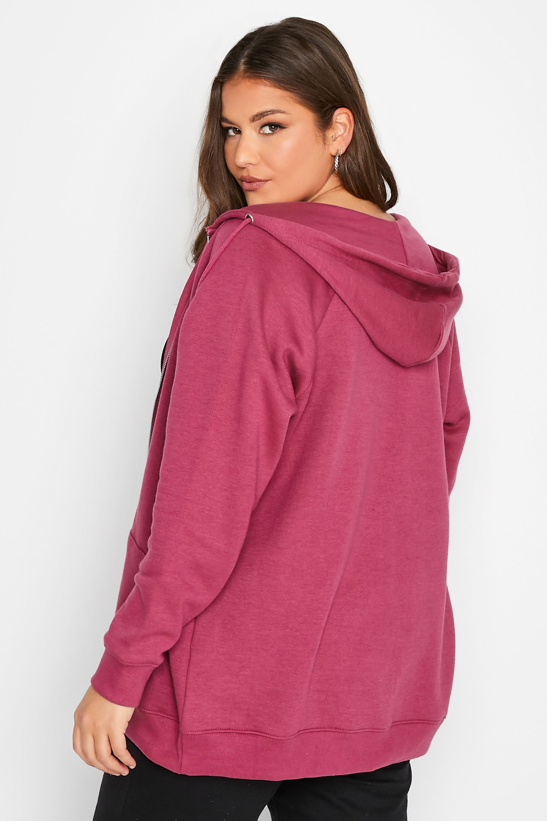Plus Size Pink Raglan Zip Through Hoodie | Yours Clothing 3