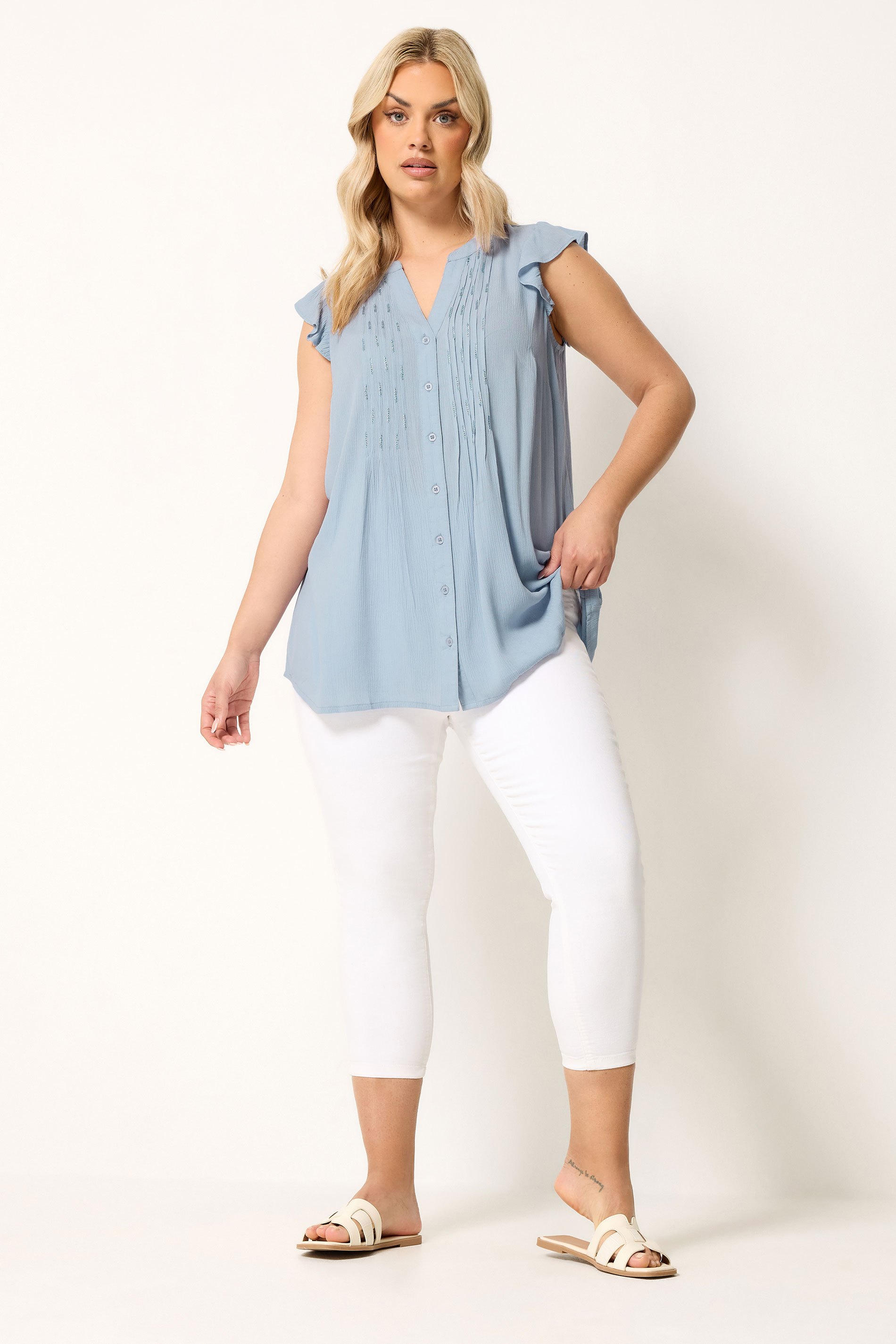 YOURS Plus Size Blue Sleeveless Pintuck Top | Yours Clothing 1
