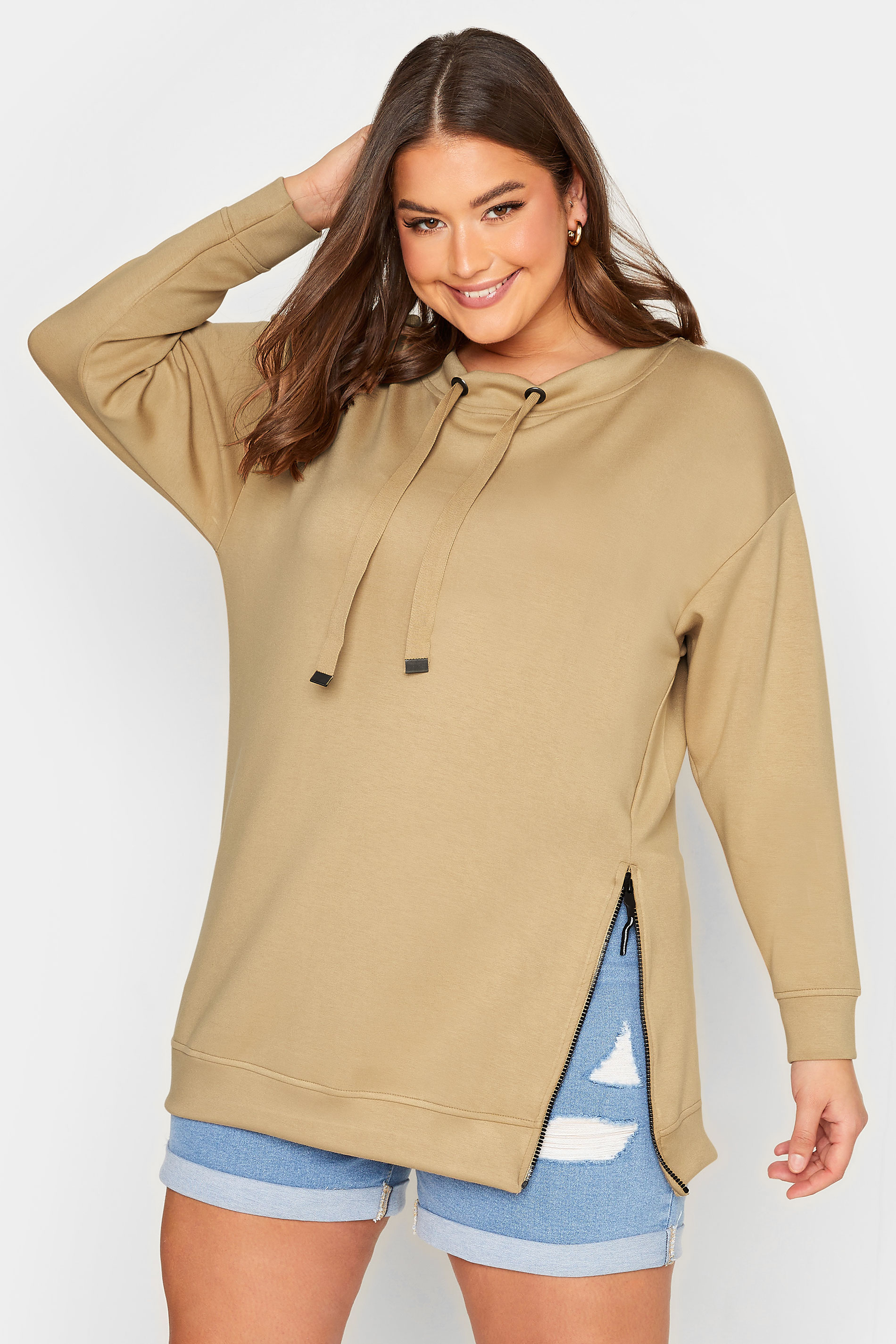 YOURS Curve Plus Size Brown Side Split Sweatshirt | Yours Clothing  1