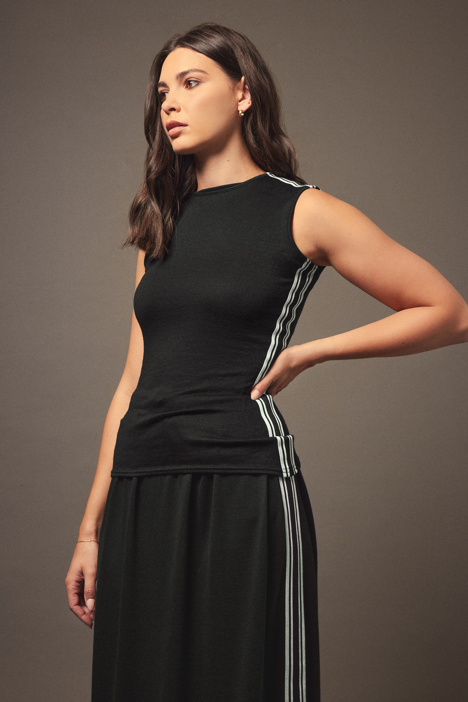 LTS Tall Black Knitted Side Stripe Vest | Long Tall Sally 1