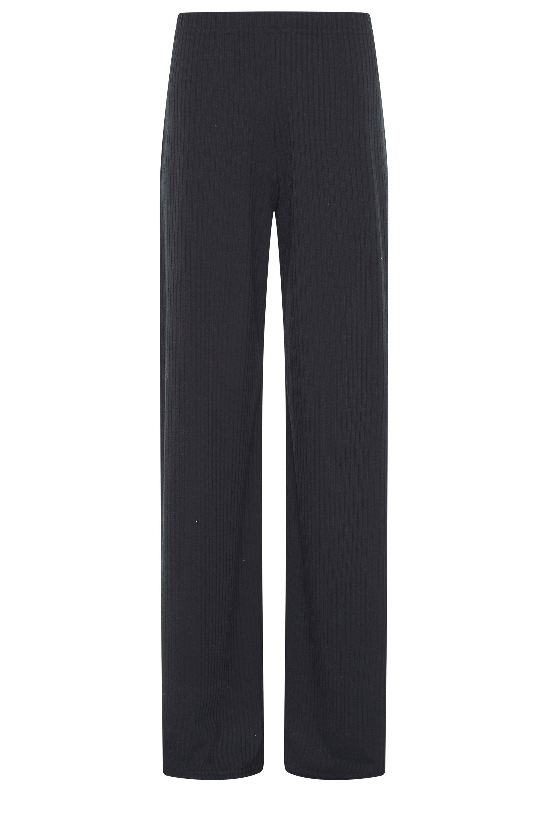 LTS Black Ribbed Wide Leg Trousers | Long Tall Sally