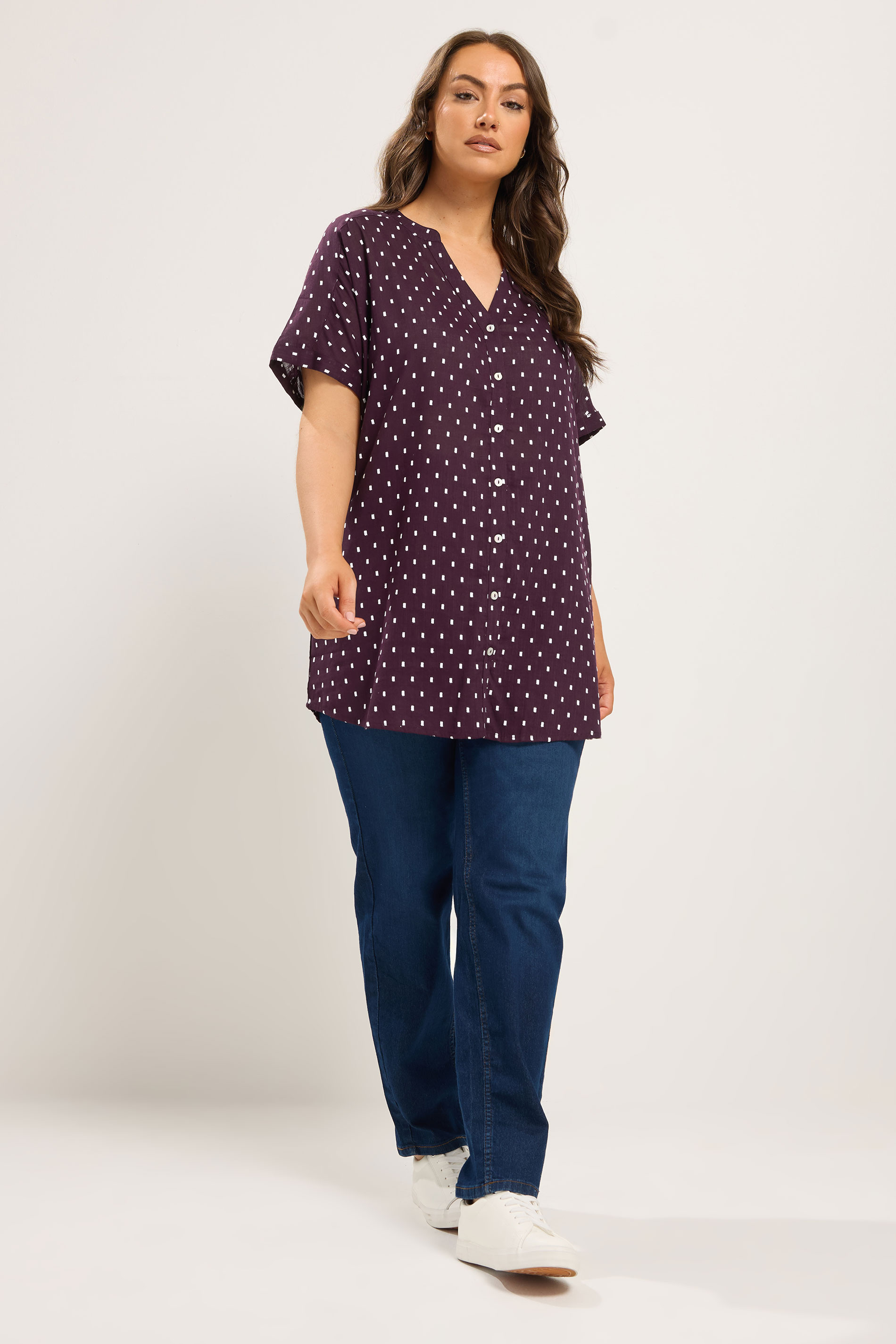 YOURS Curve Purple Notch Neck Dobby Blouse | Yours Clothing 1