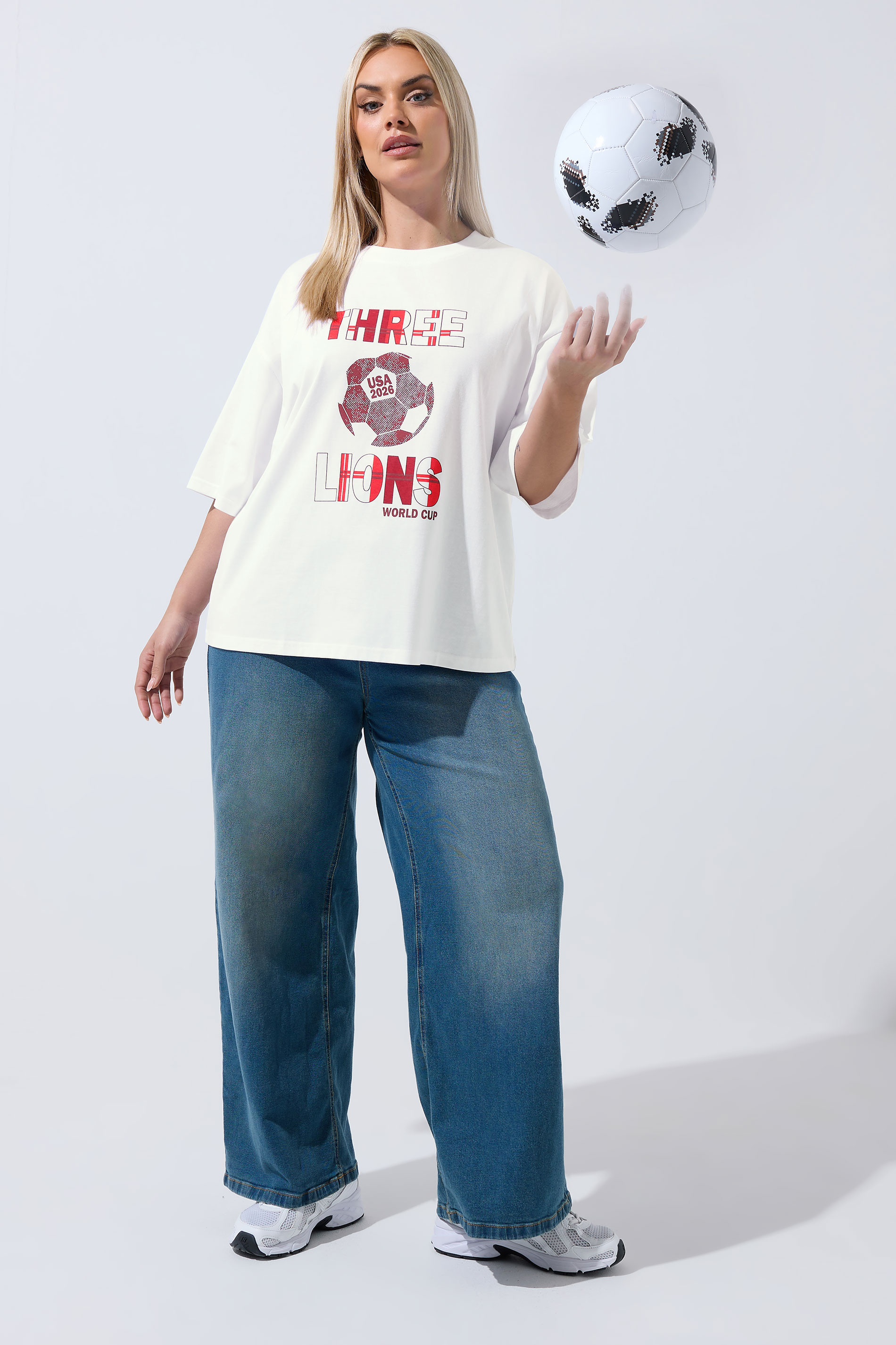 LIMITED COLLECTION Plus Size White 'Three Lions' England T-Shirt | Yours Clothing 2