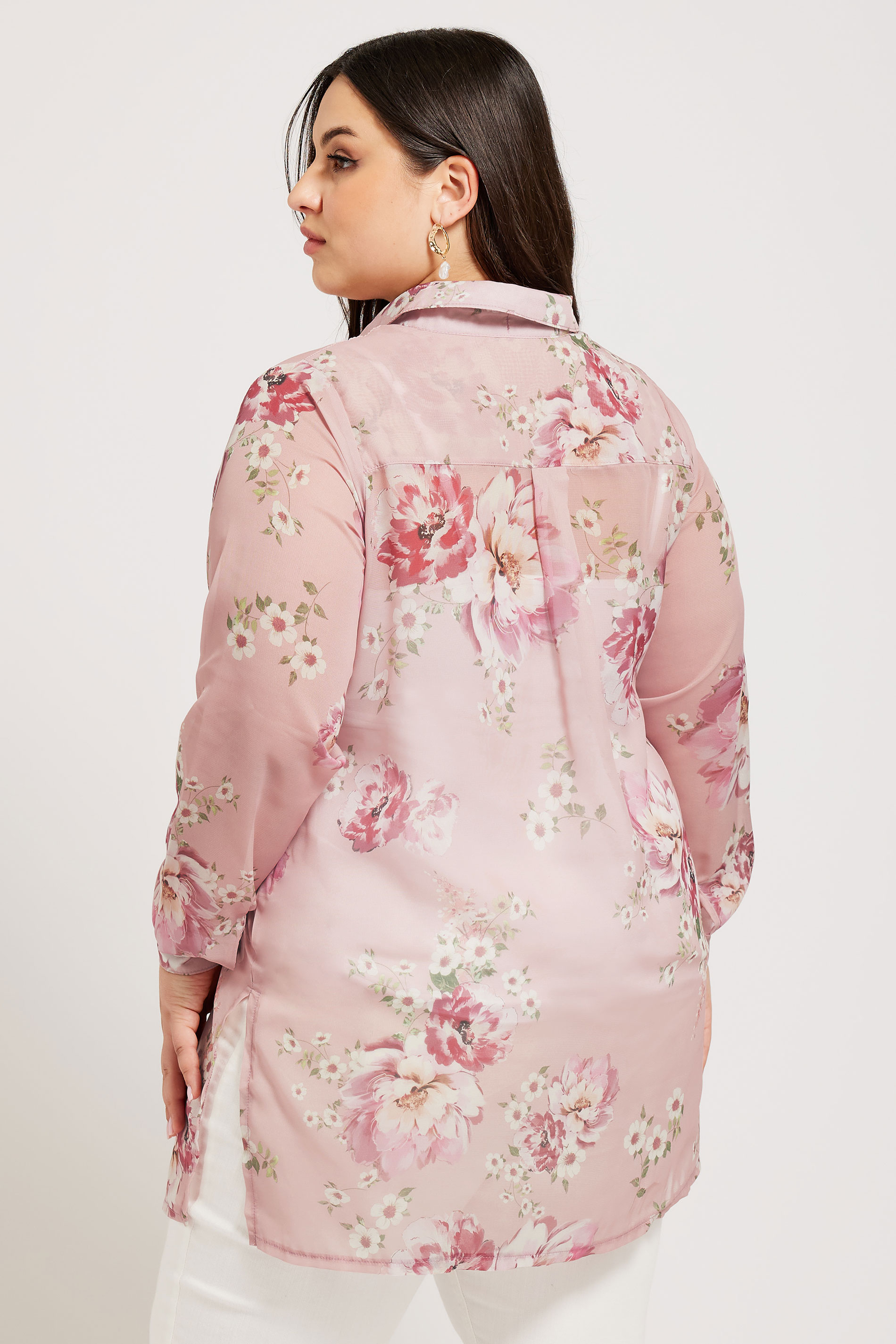YOURS LONDON Plus Size Pink Floral Boyfriend Shirt | Yours Clothing 3