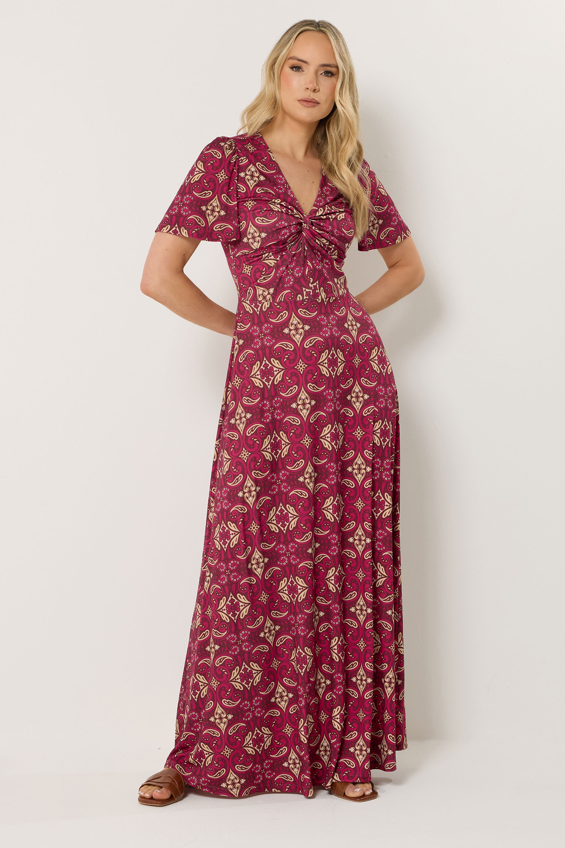 LTS Tall Women's Red Tile Print Twist Front Maxi Dress | Long Tall Sally 2