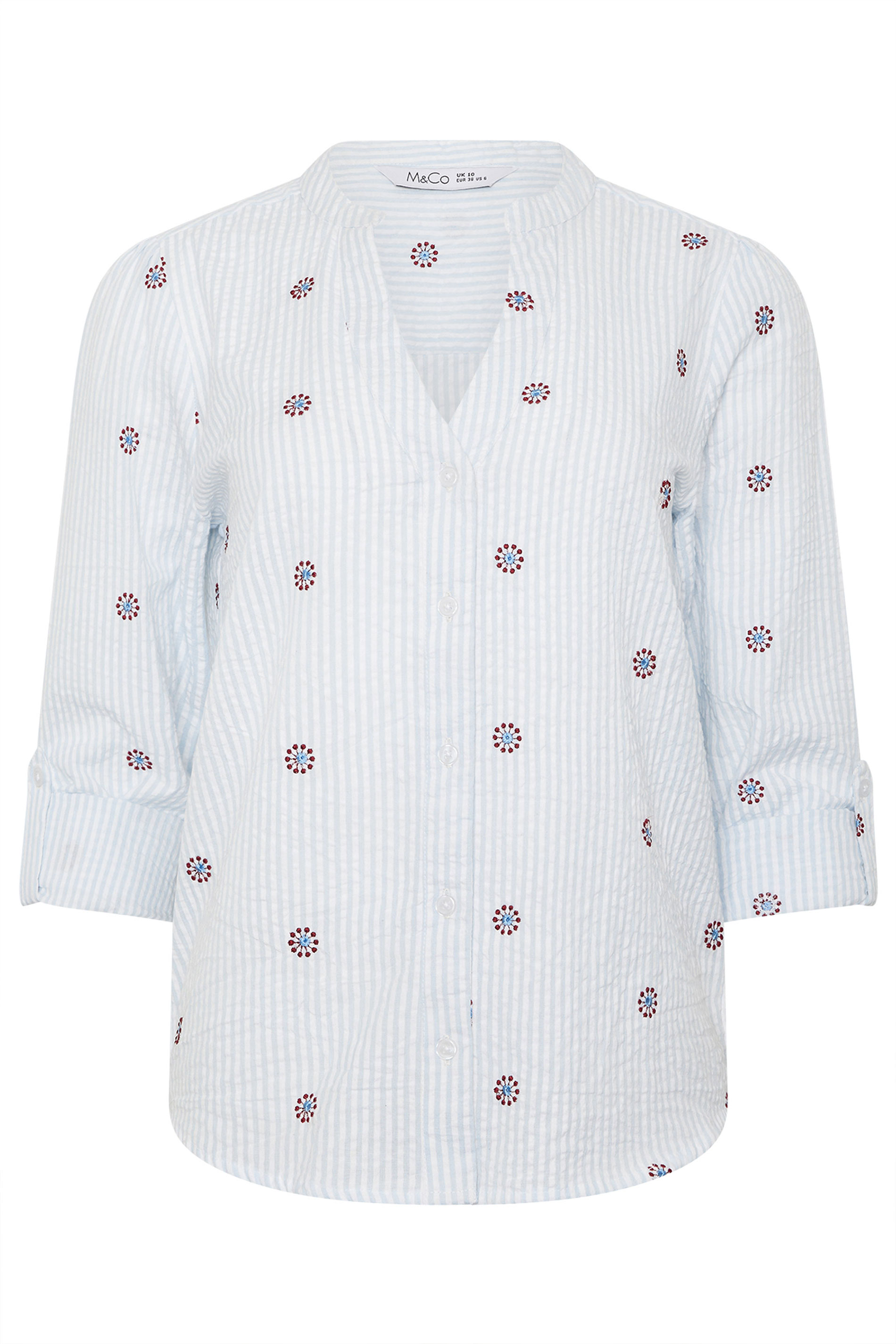 M&Co Blue & White Stripe Embroidered Cotton Shirt | M&Co 5