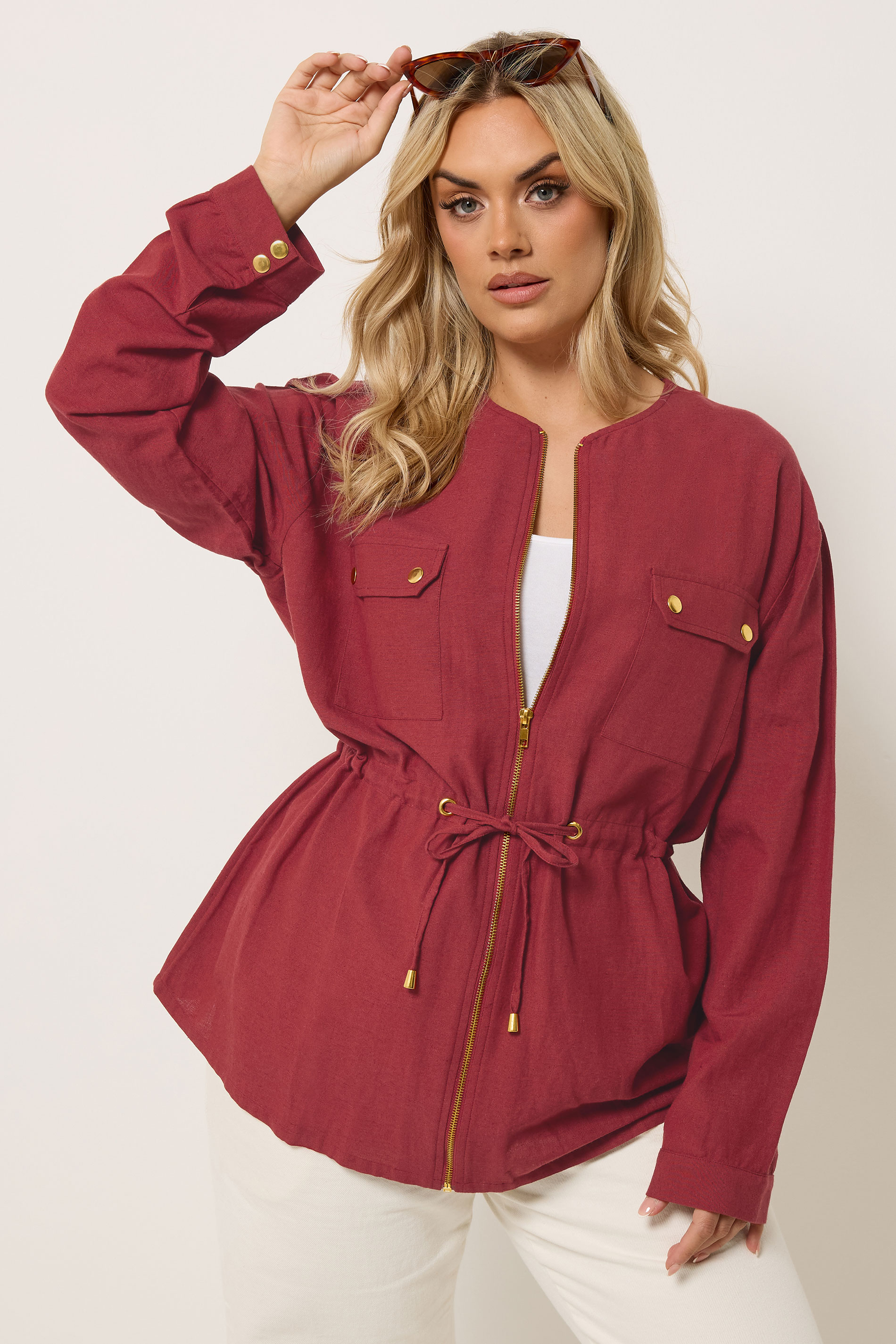 YOURS Plus Size Red Linen Shacket | Yours Clothing 2