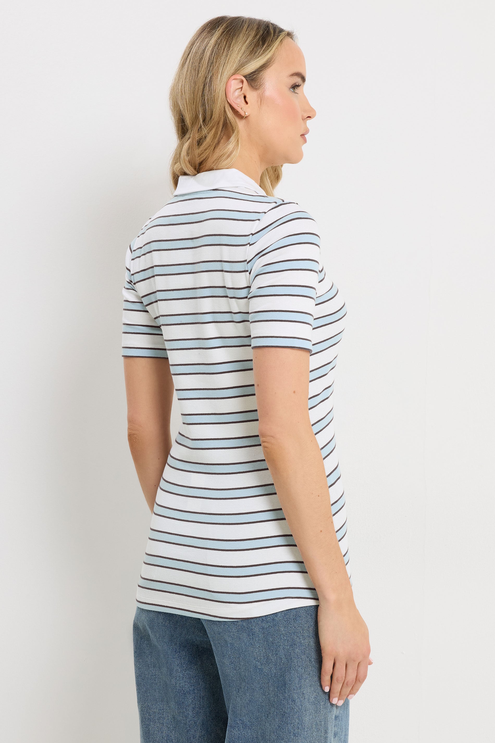 LTS Tall Women's White & Blue Stripe Polo Top | Long Tall Sally 2