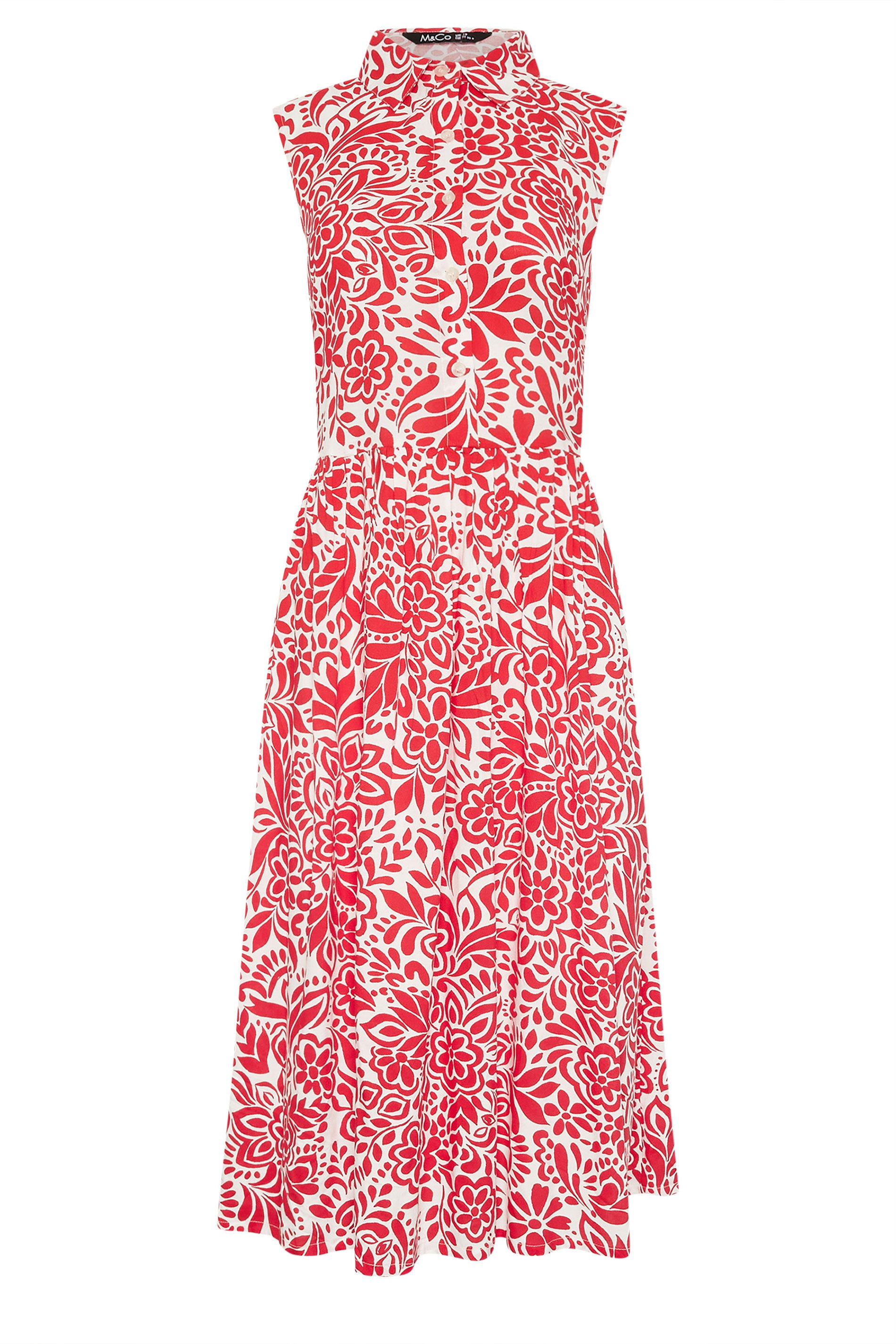 M&Co Red and White Abstract Printed Sleeveless Shirt Dress | M&Co 6