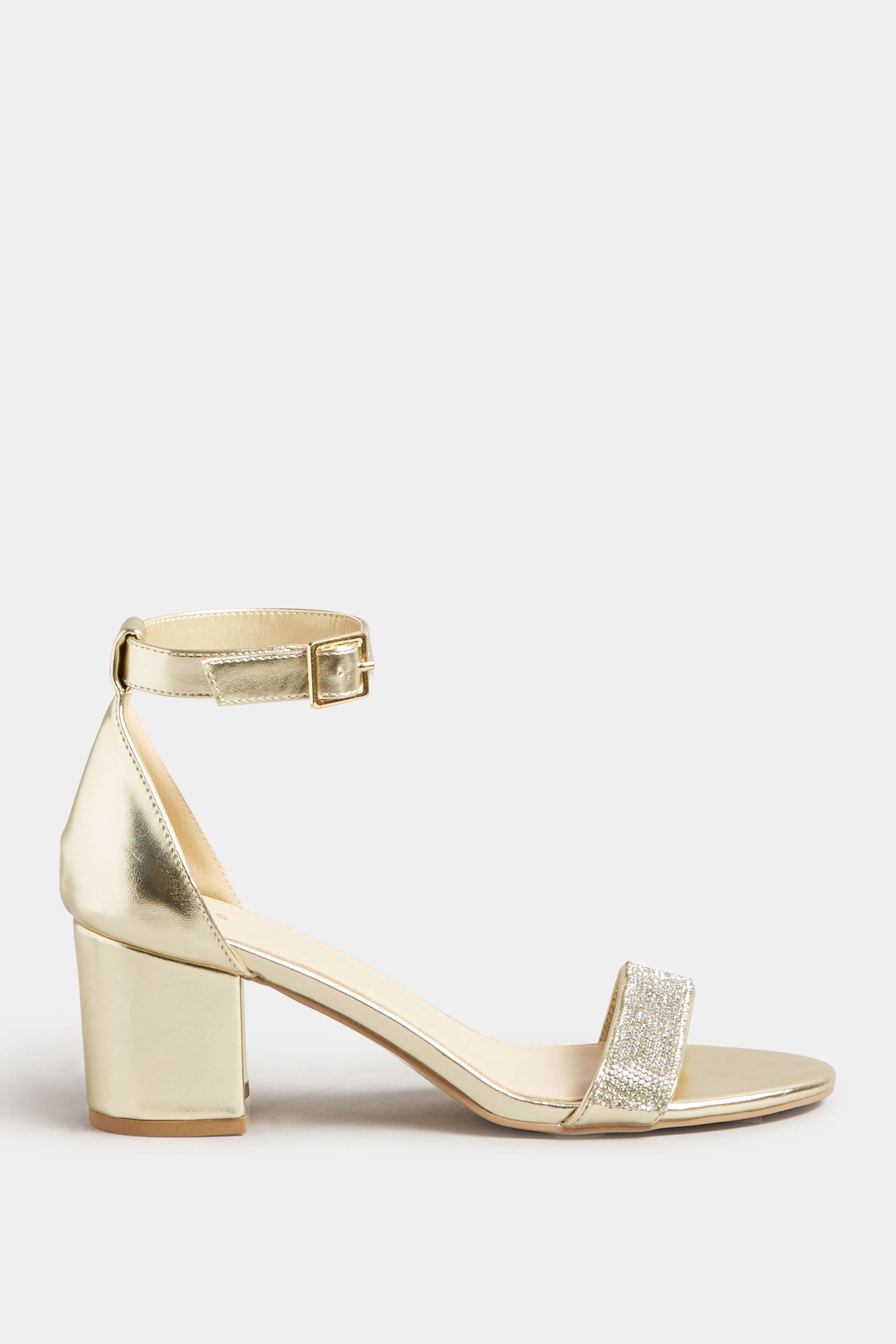 LTS Gold Diamante Block Heel Shoes in Standard Fit | Long Tall Sally 3