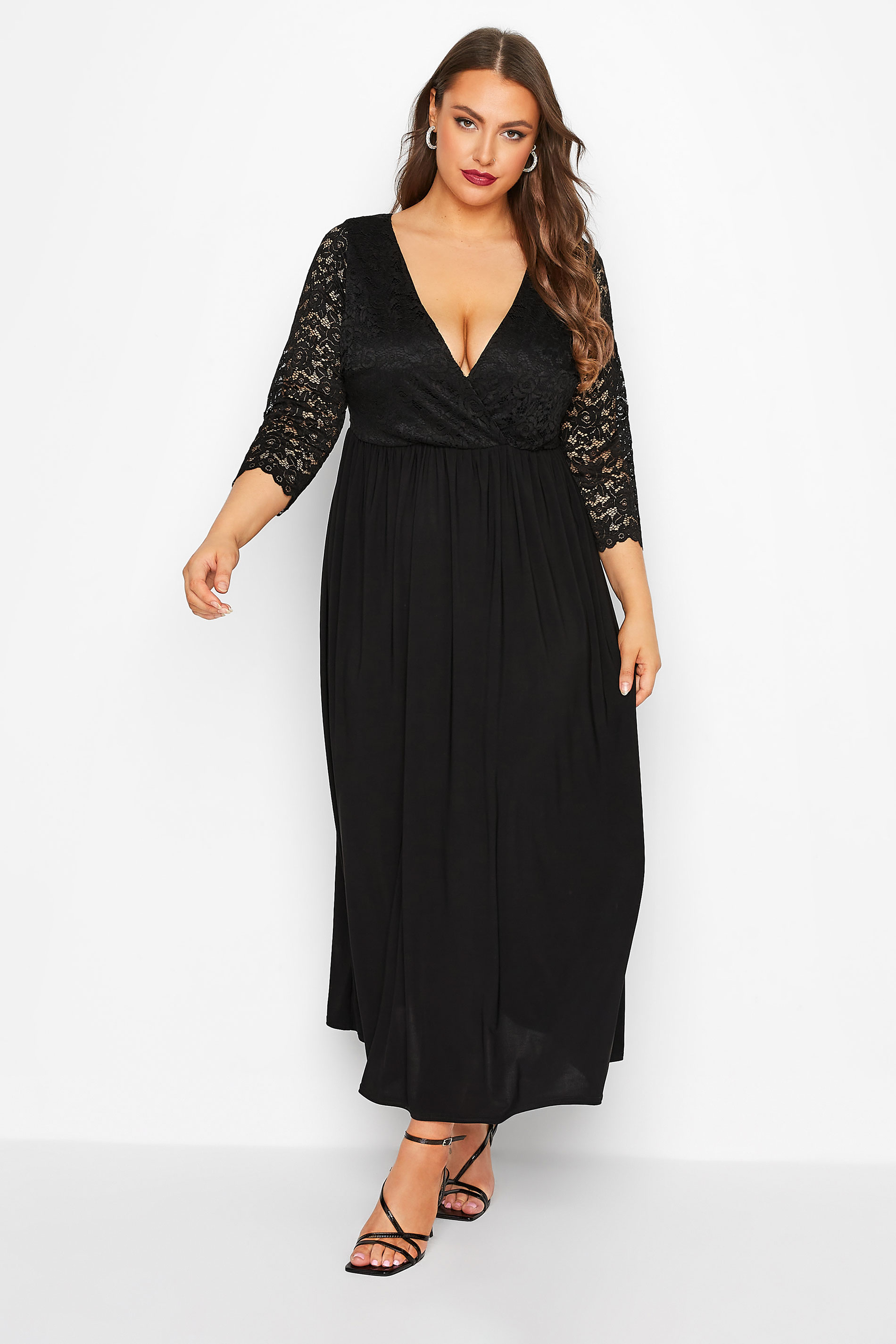 YOURS LONDON Plus Size Black Lace Wrap Maxi Dress | Yours Clothing 1