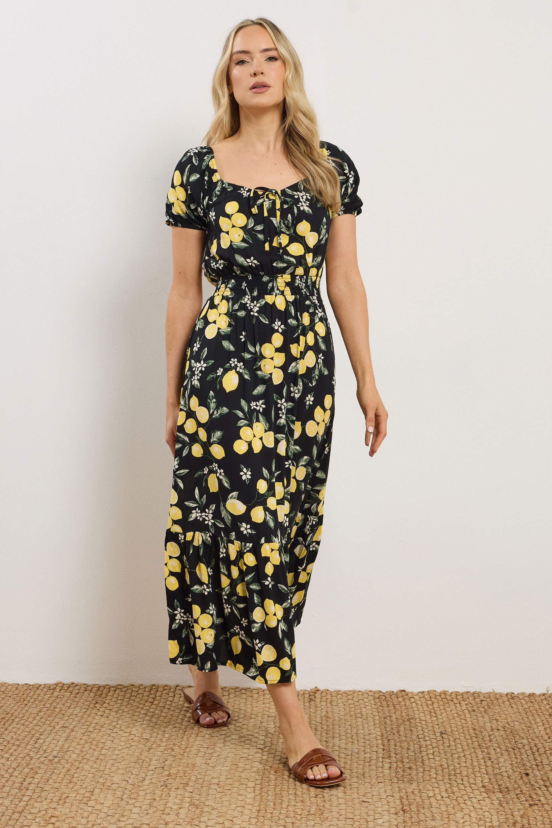 LTS Tall Women's Black Lemon Print Midi Dress | Long Tall Sally 3